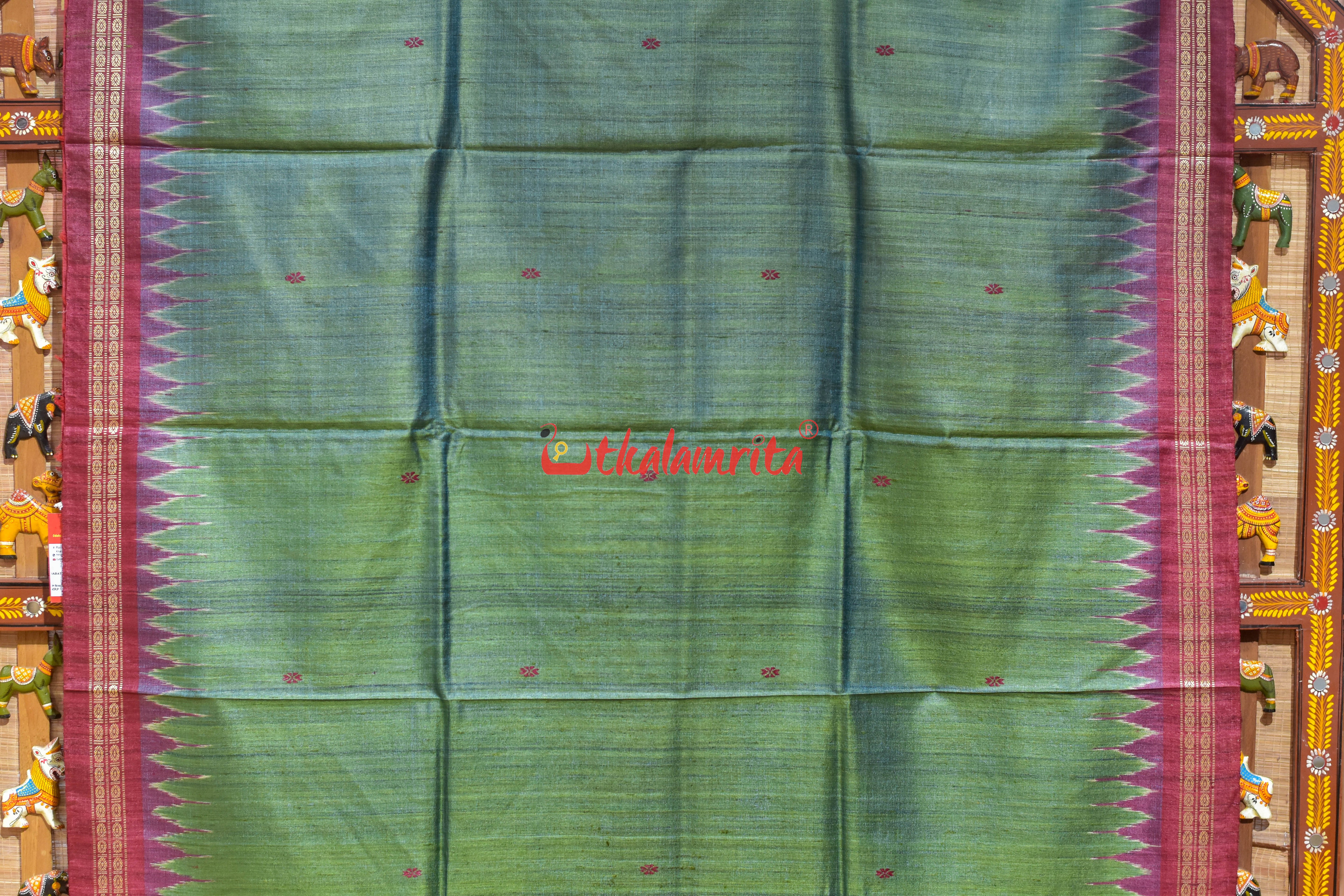 Olive Maroon Traditional Design Gopalpur Tussar Silk Saree