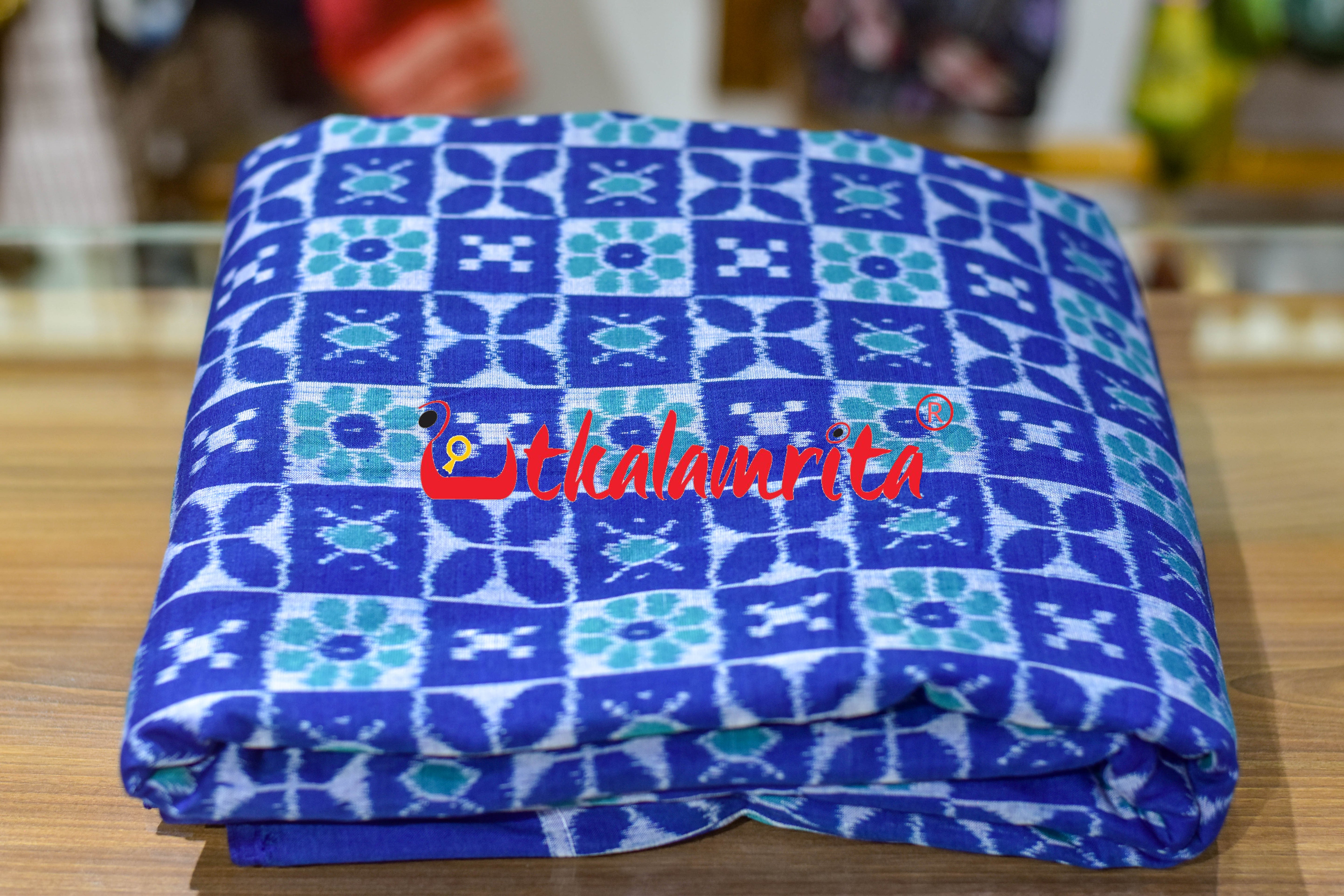 Blue 3D Flower Pasapali Sambalpuri Cotton (Fabric)