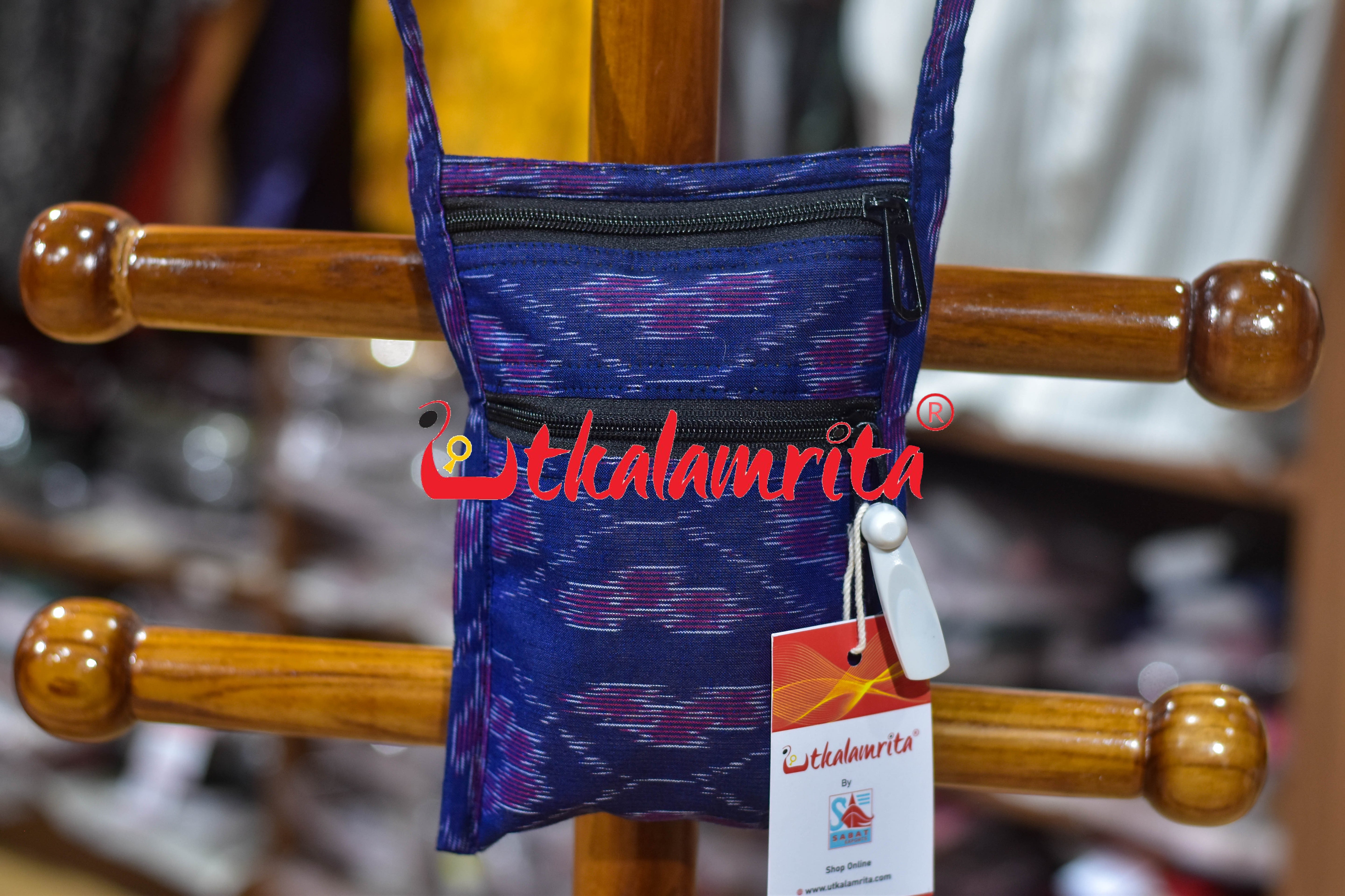 Deep Blue Wavy Flower Bandha Mobile Sling Bag