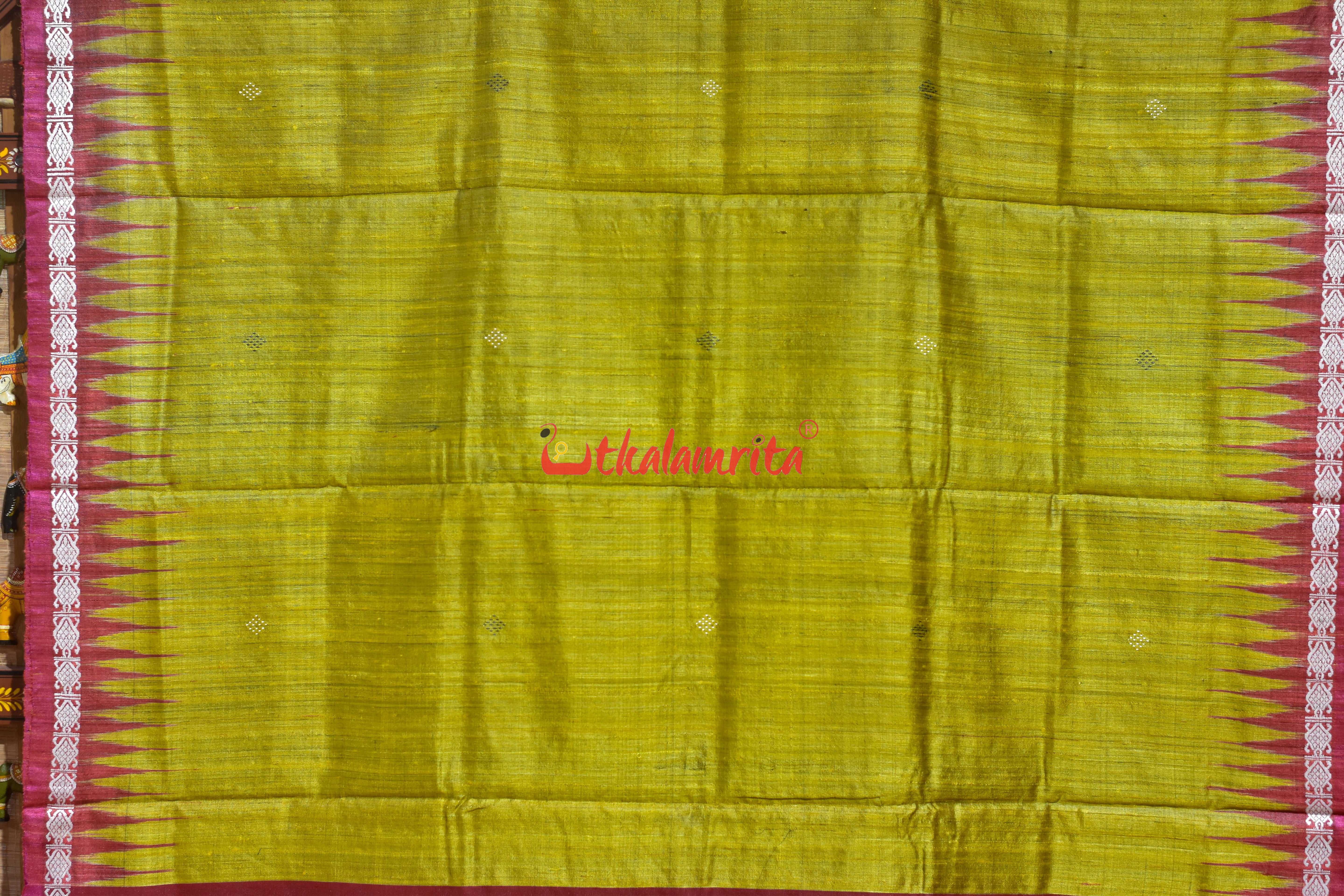 Mustard Red Dobby Border Fine Gopalpur Tussar Silk Saree