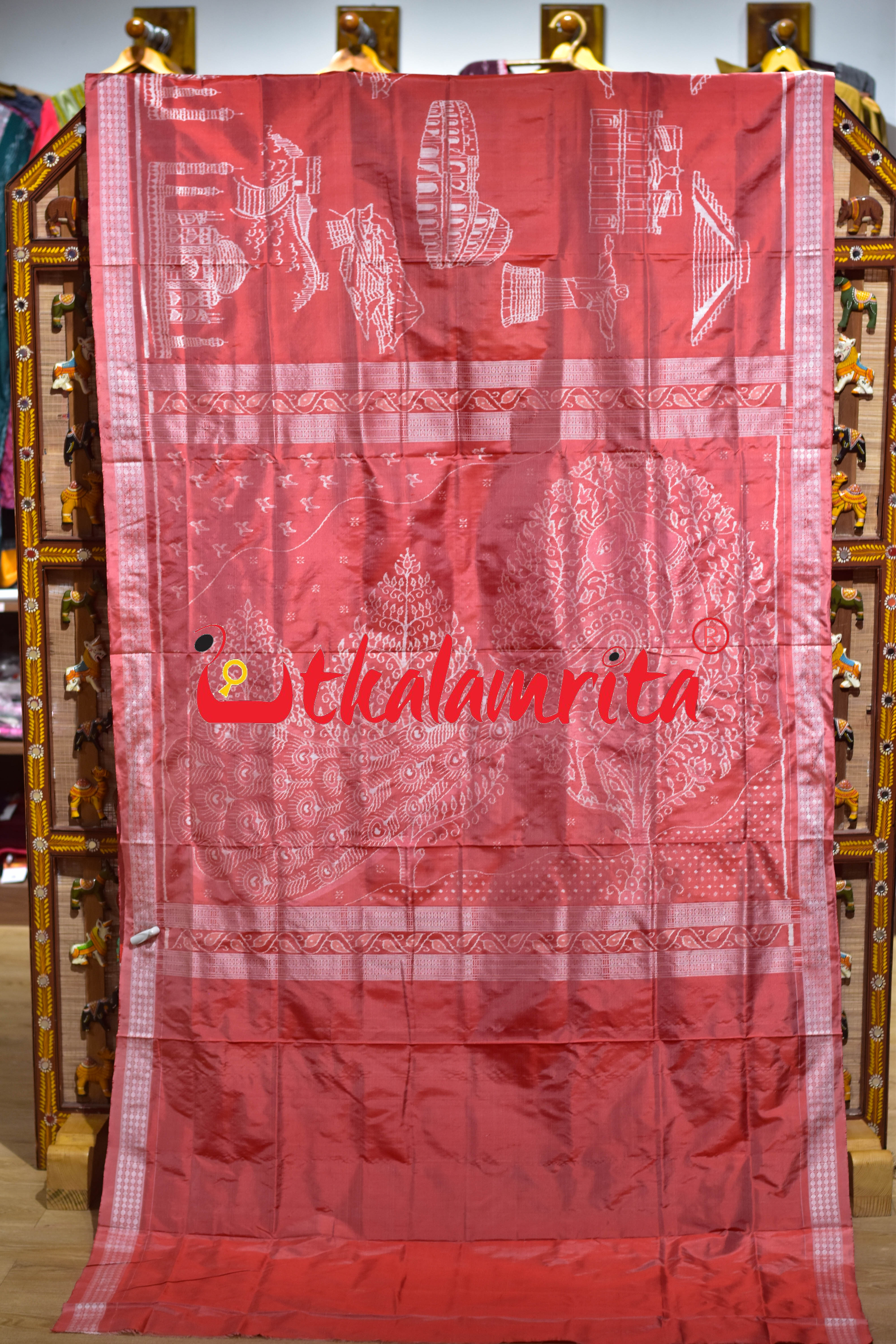 Peach Seven Wonders of the World Sambalpuri Silk Saree
