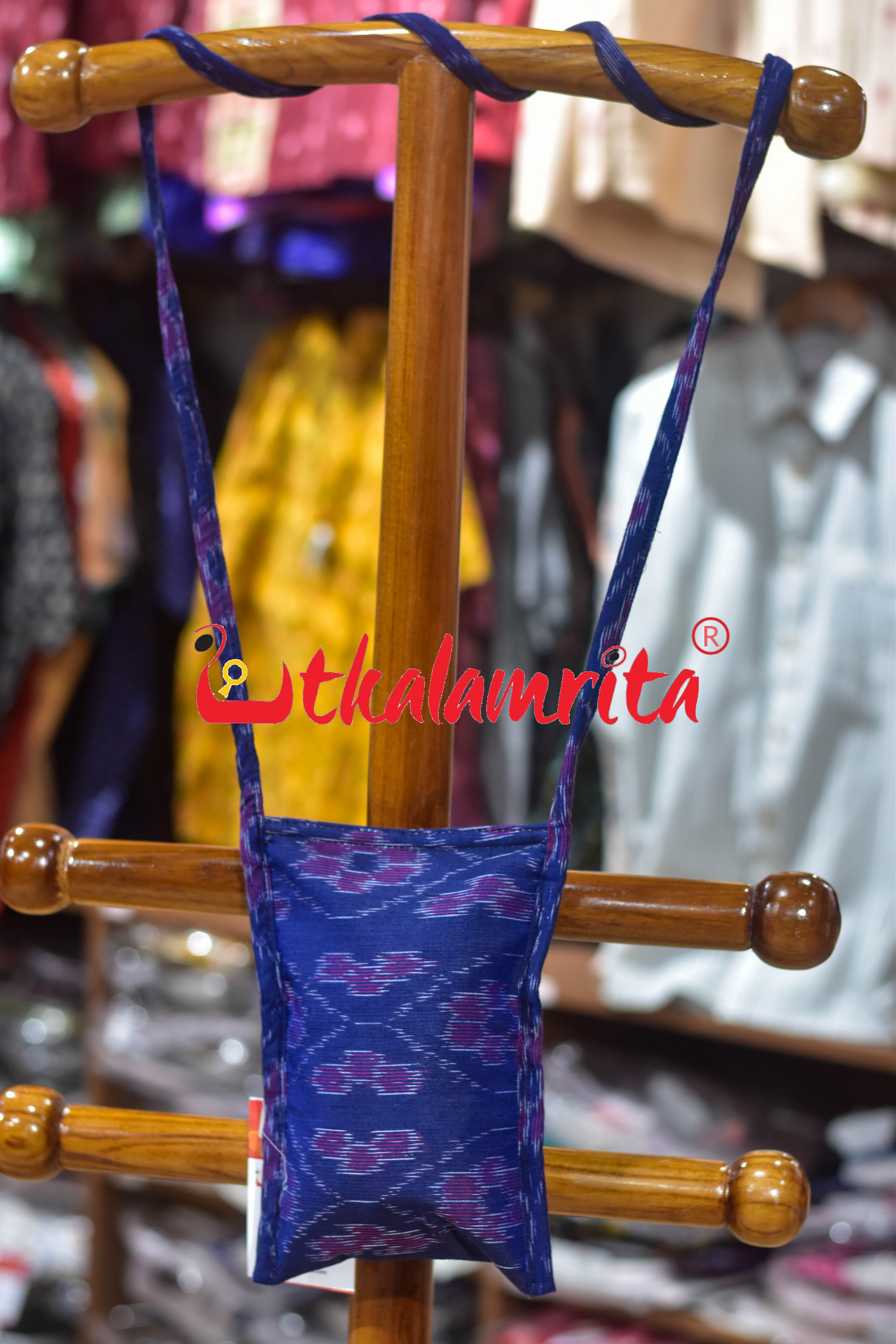 Deep Blue Wavy Flower Bandha Mobile Sling Bag
