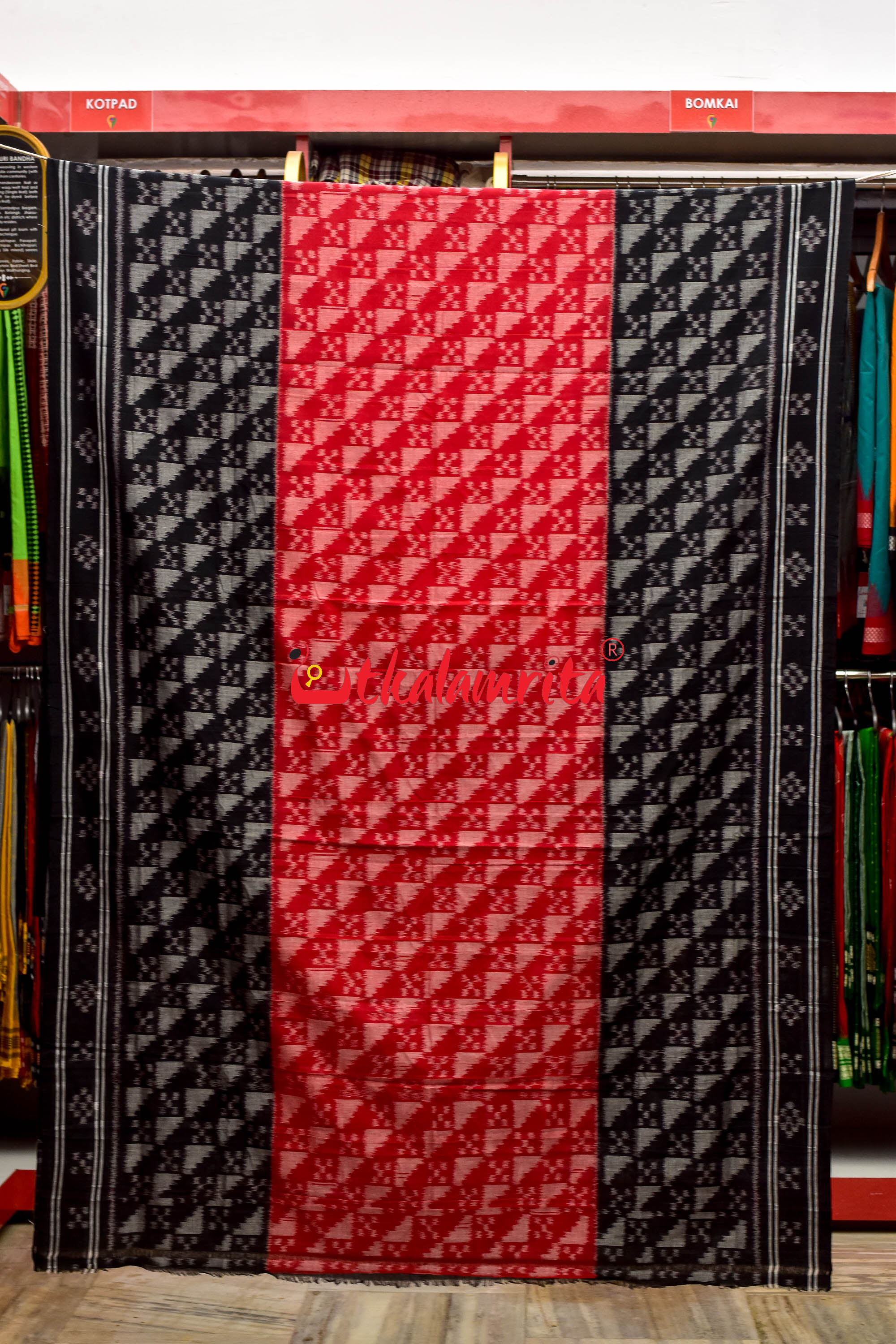Red Black Scot Pasapali Tribal Anchal Khandua Cotton Saree