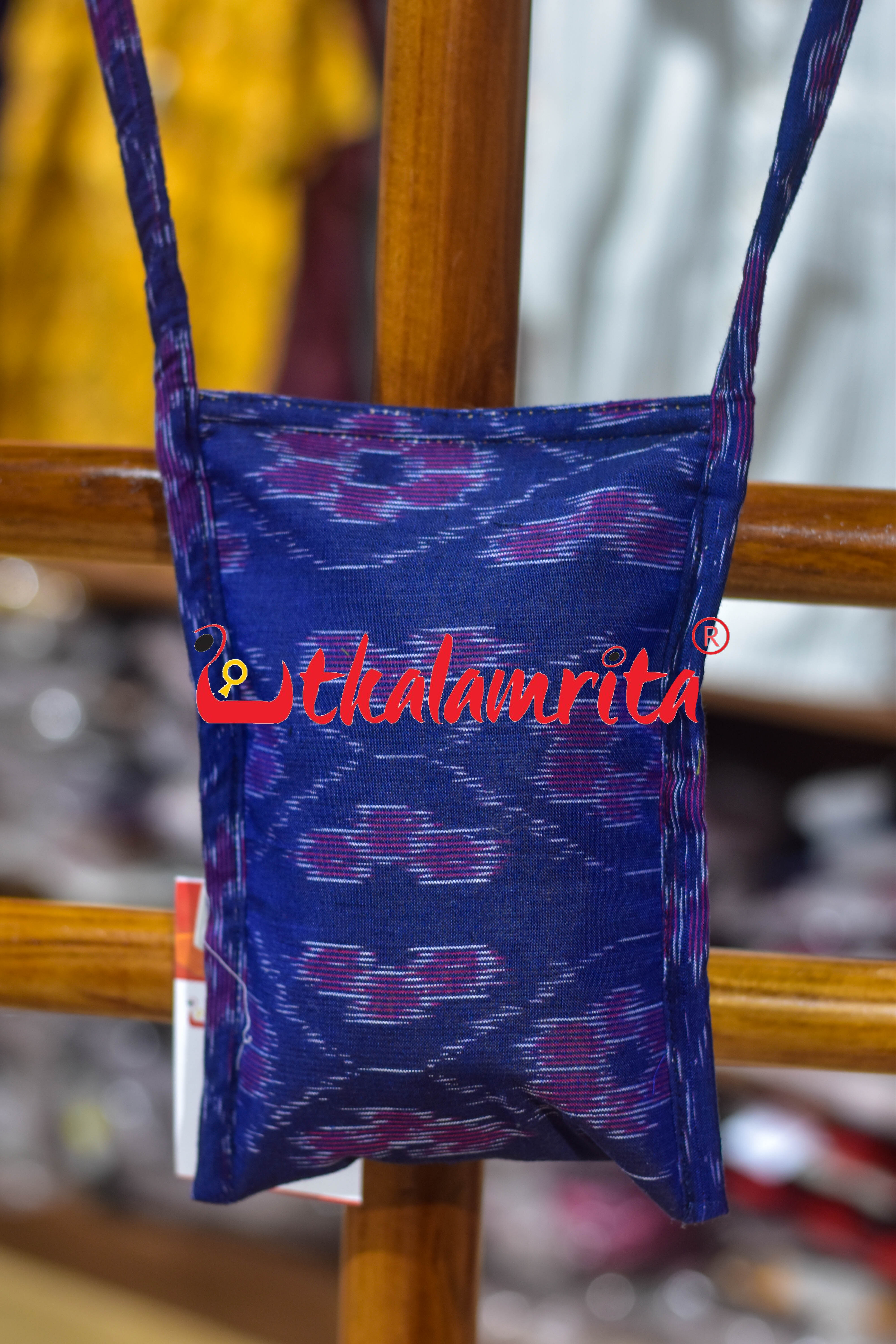 Deep Blue Wavy Flower Bandha Mobile Sling Bag