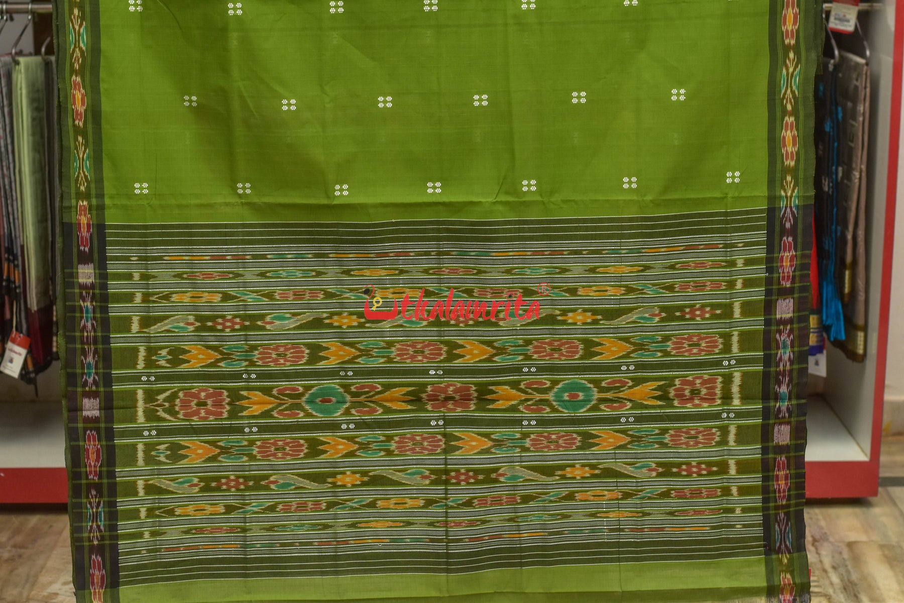 Mehndi Black Pittala Single Cotton Saree