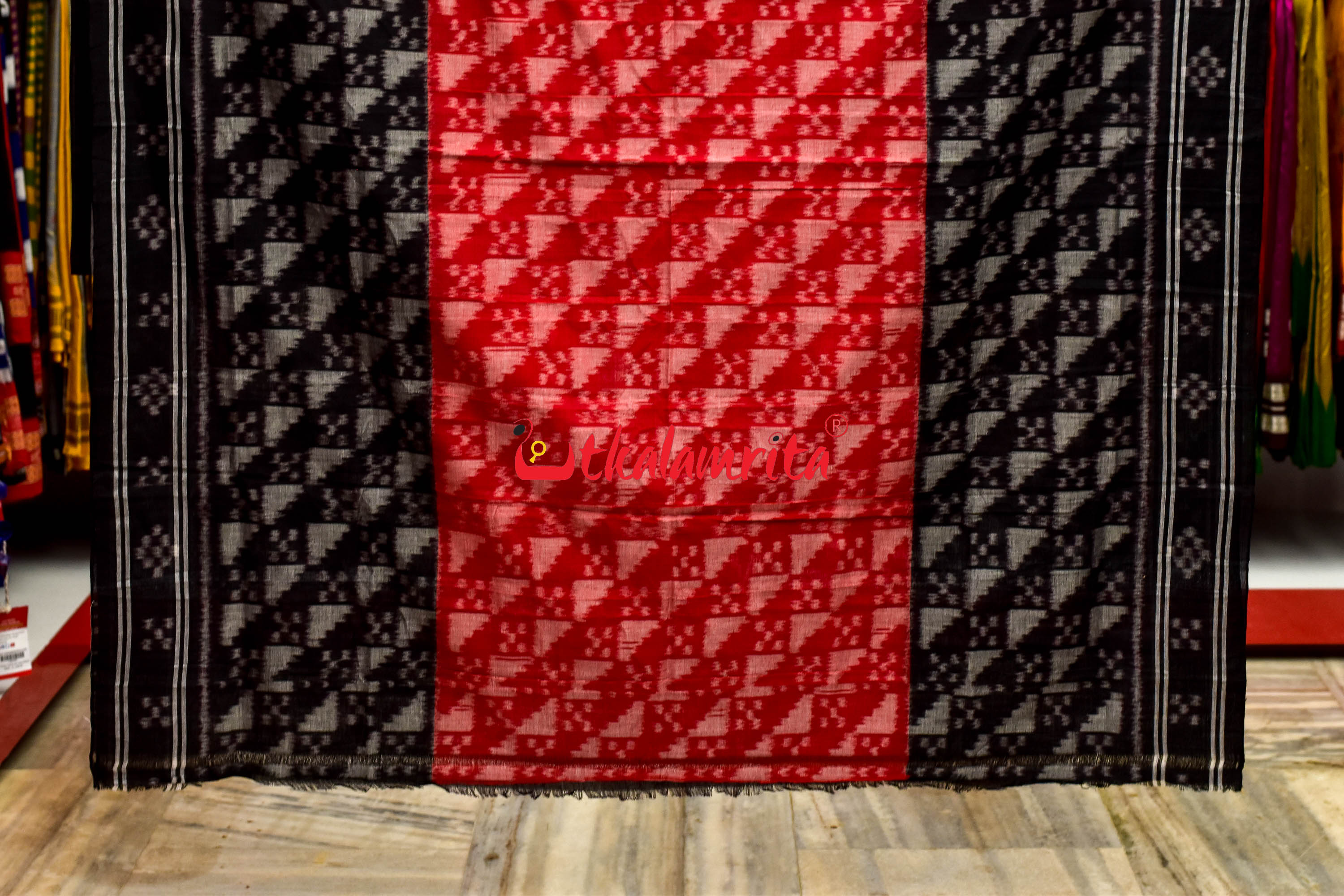 Red Black Scot Pasapali Tribal Anchal Khandua Cotton Saree