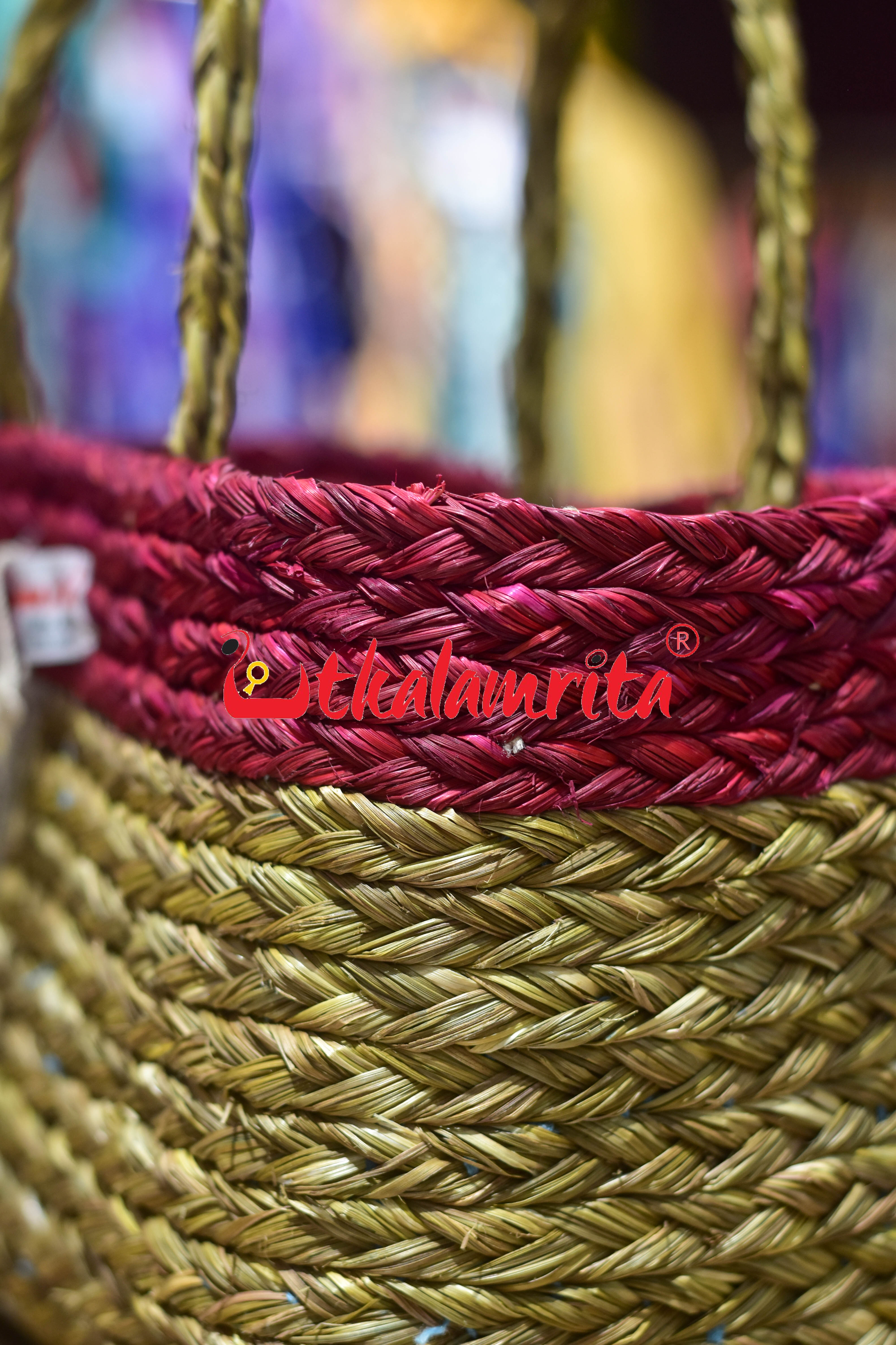 Medium Sabai Grass Teal Hamper Bag