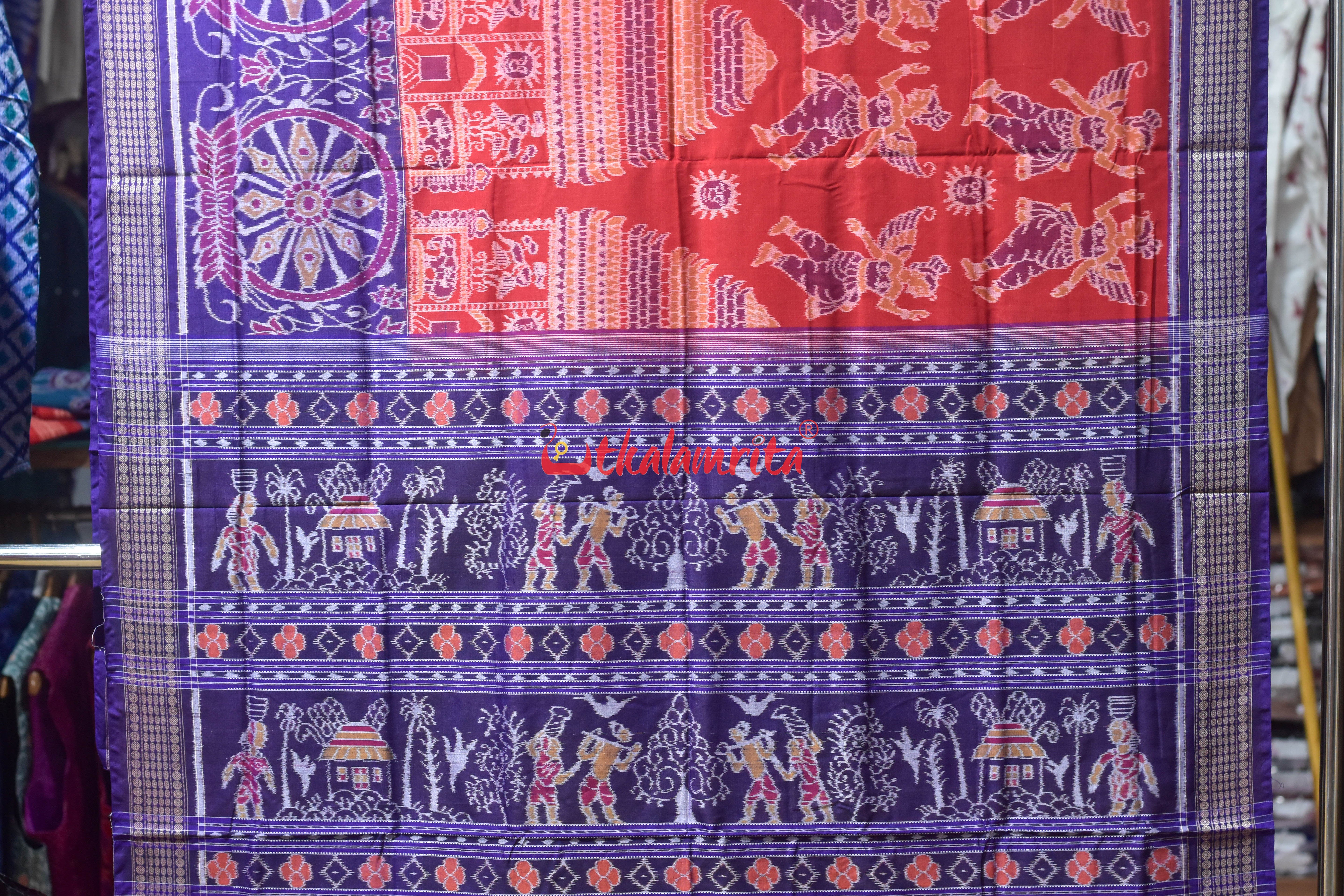 Red Konark with Nartaki Sambalpuri Cotton Saree