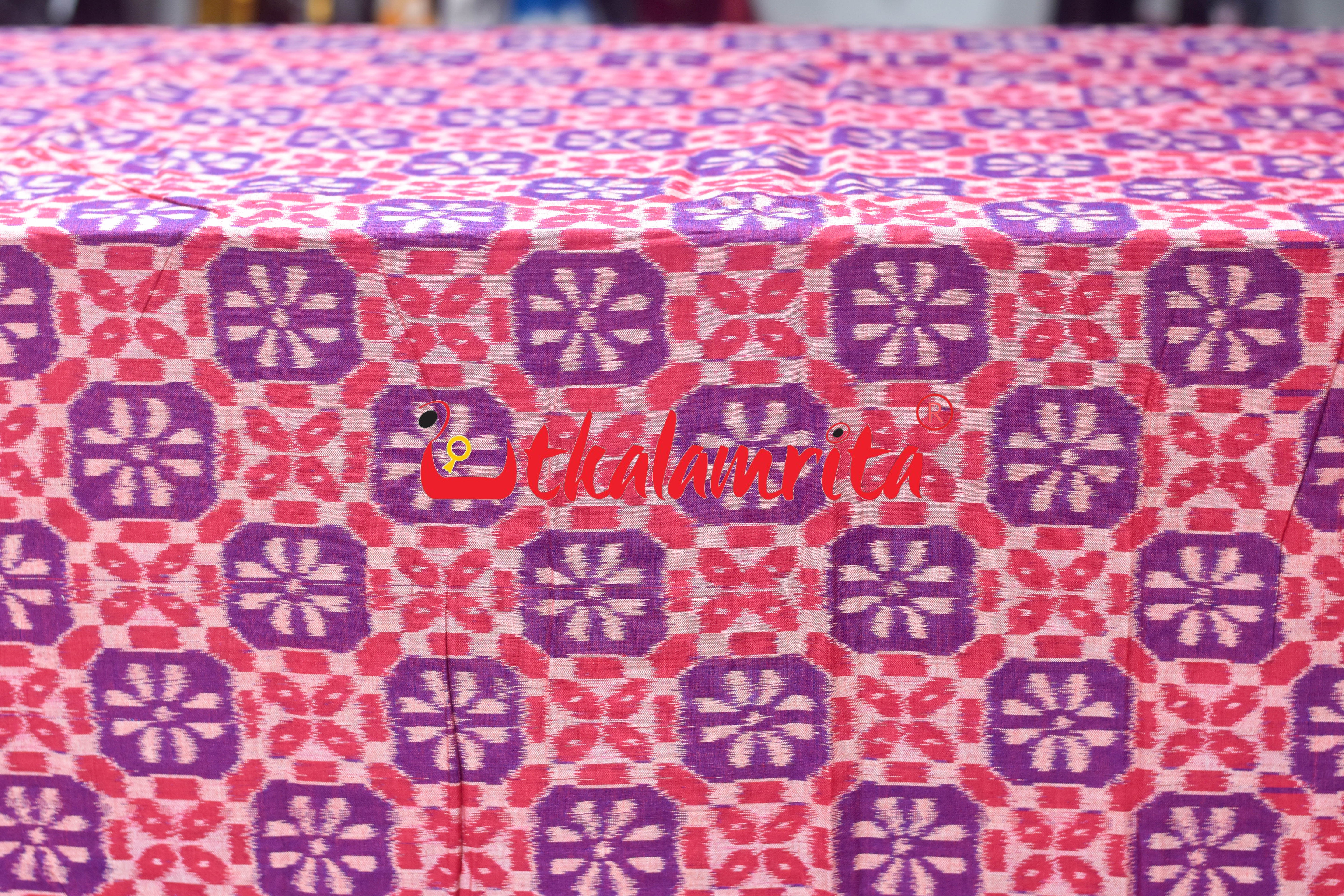 Red Blue 3D Flower Sambalpuri Cotton (Fabric)