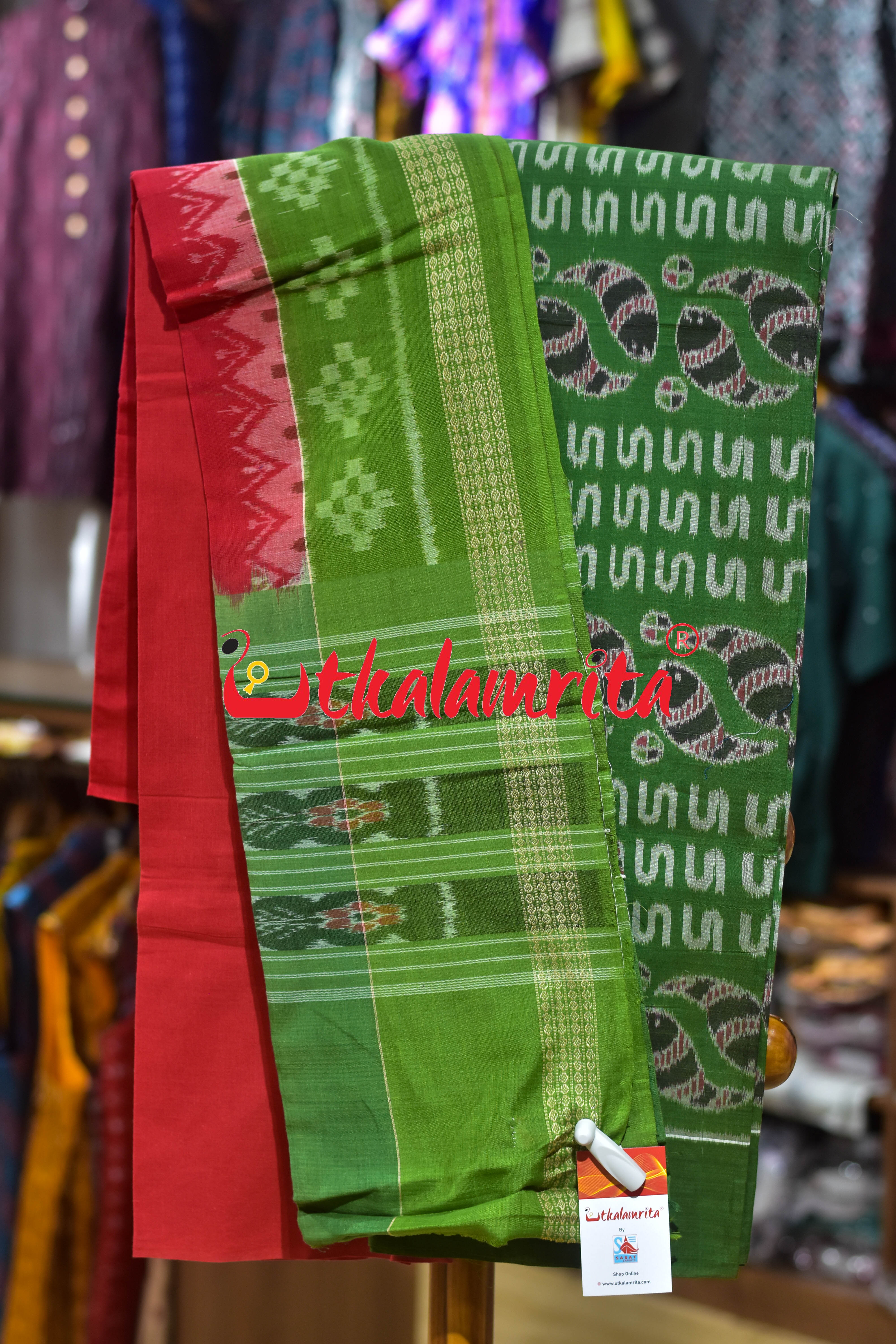 Green Red Fish Design Cotton Dress Set