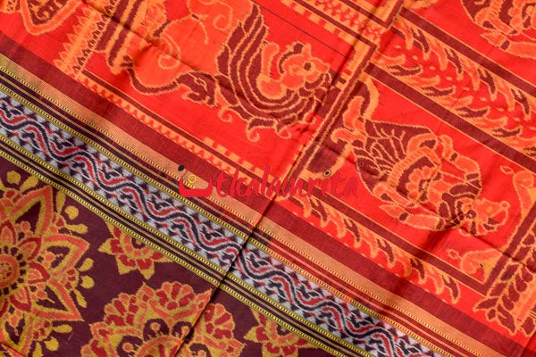 Big Haathi Lions Dancers Orange Sambalpuri Cotton Saree
