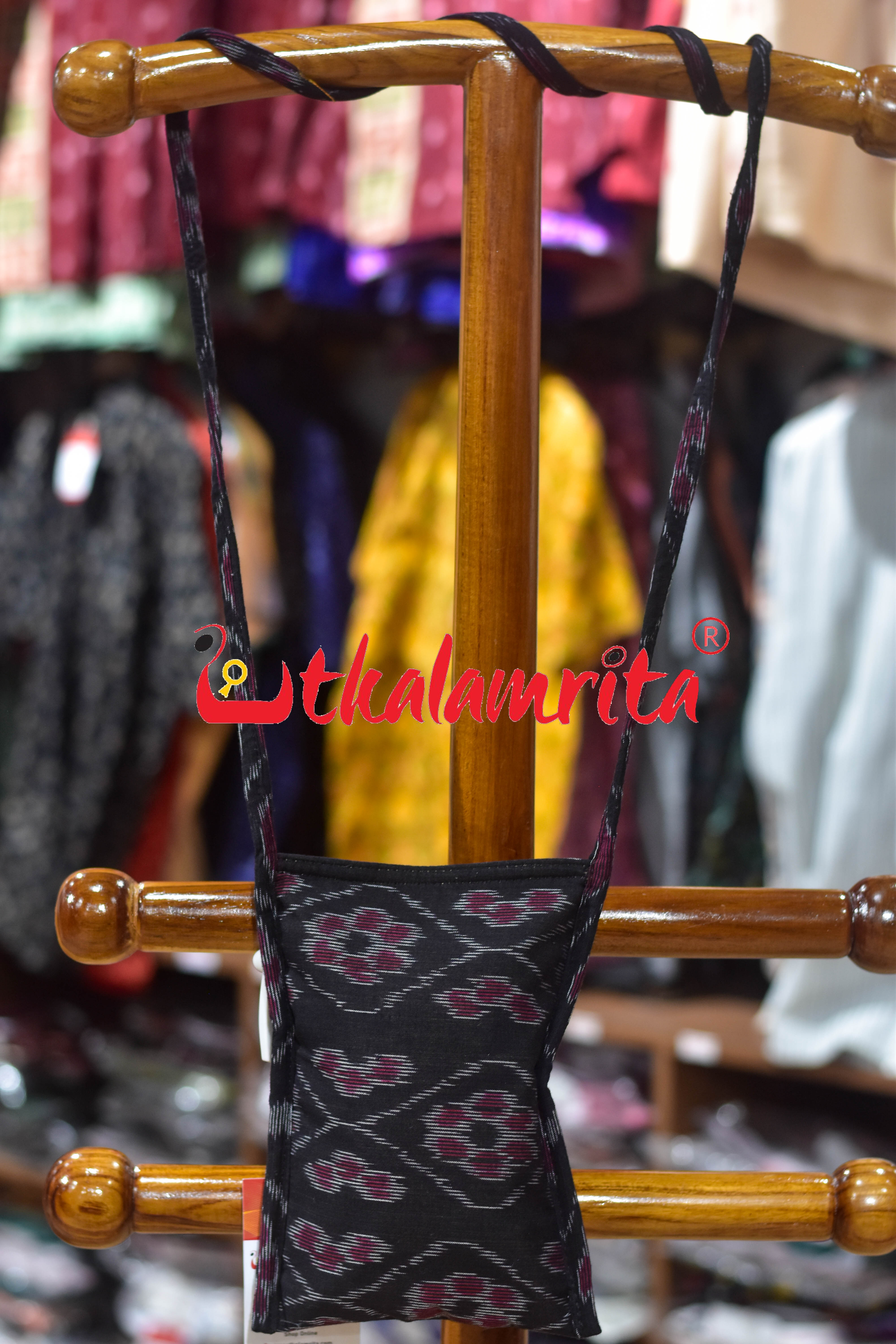Black Wavy Flower Bandha Mobile Sling Bag