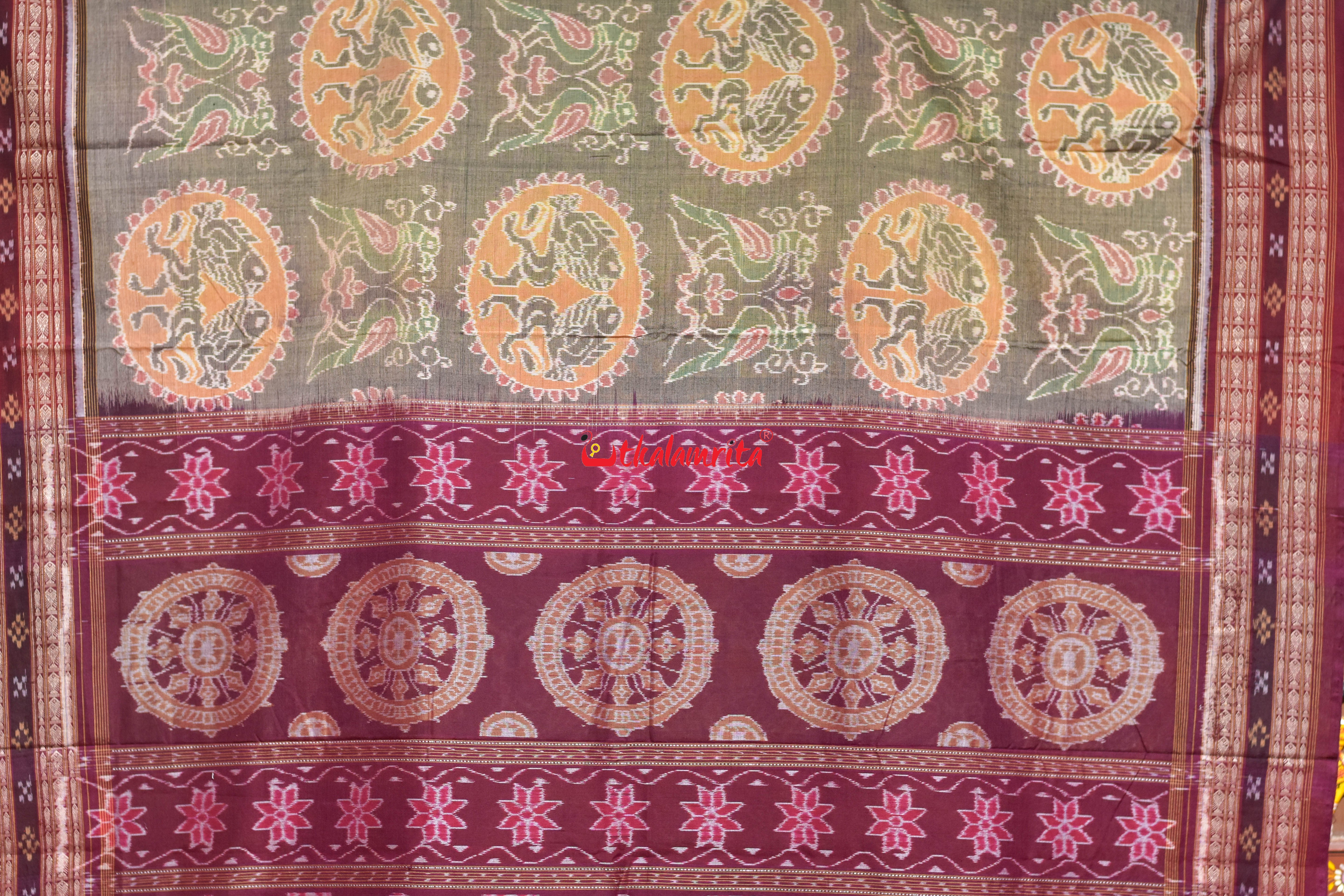 Charcoal Grey Rupa Chadhei Sambalpuri Cotton Saree