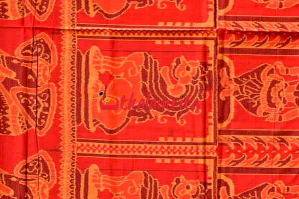 Big Haathi Lions Dancers Orange Sambalpuri Cotton Saree