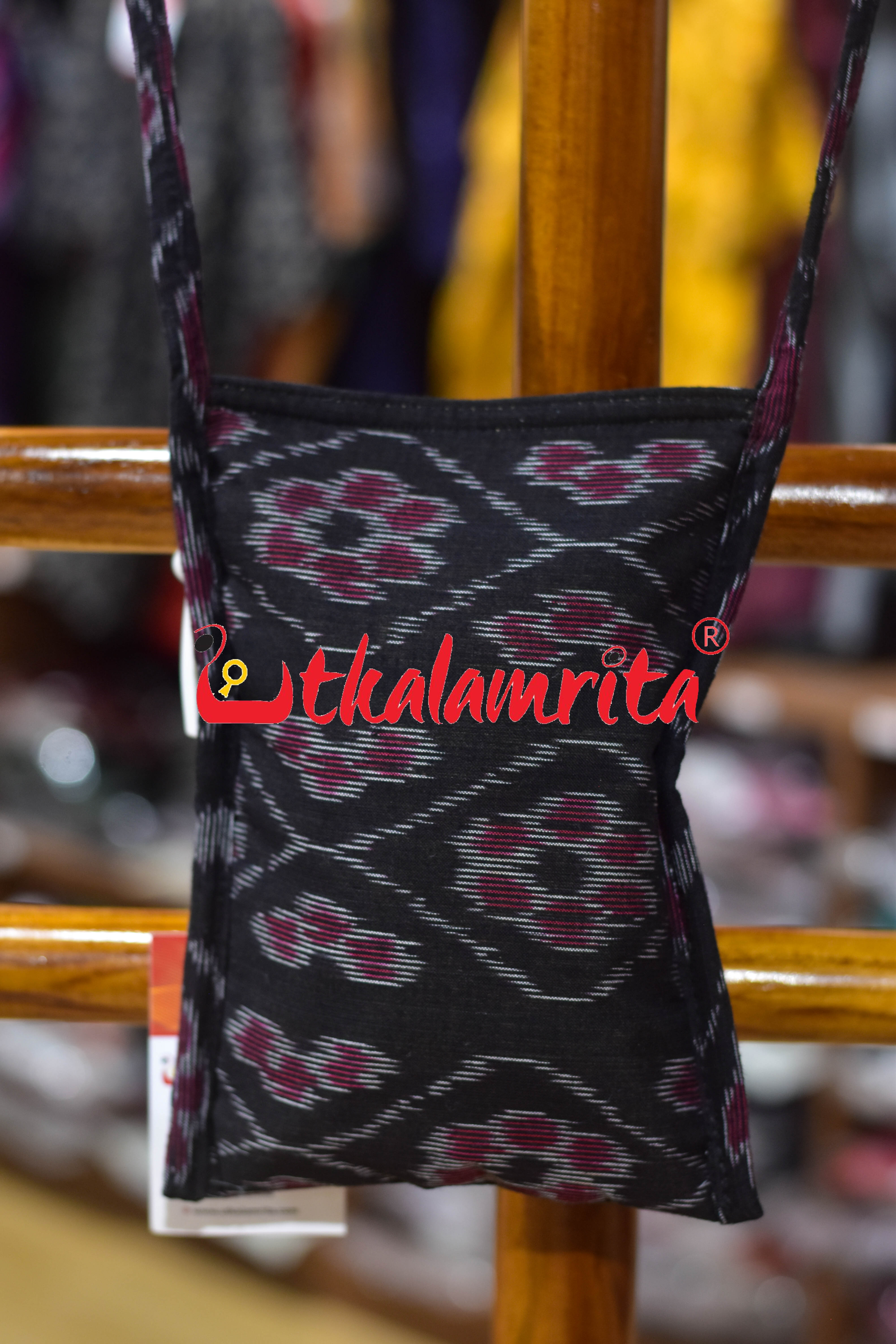 Black Wavy Flower Bandha Mobile Sling Bag