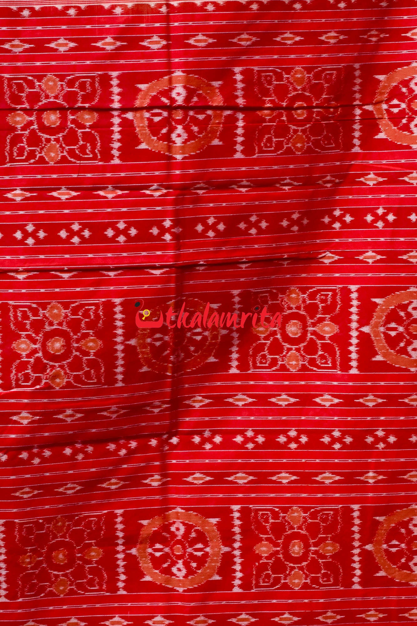 Lion Border Brown Red Sambalpuri Cotton Saree