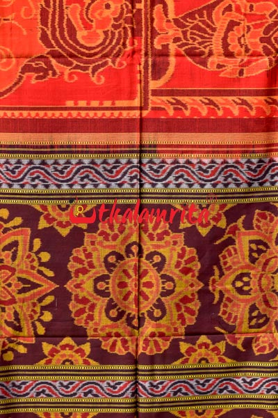 Big Haathi Lions Dancers Orange Sambalpuri Cotton Saree