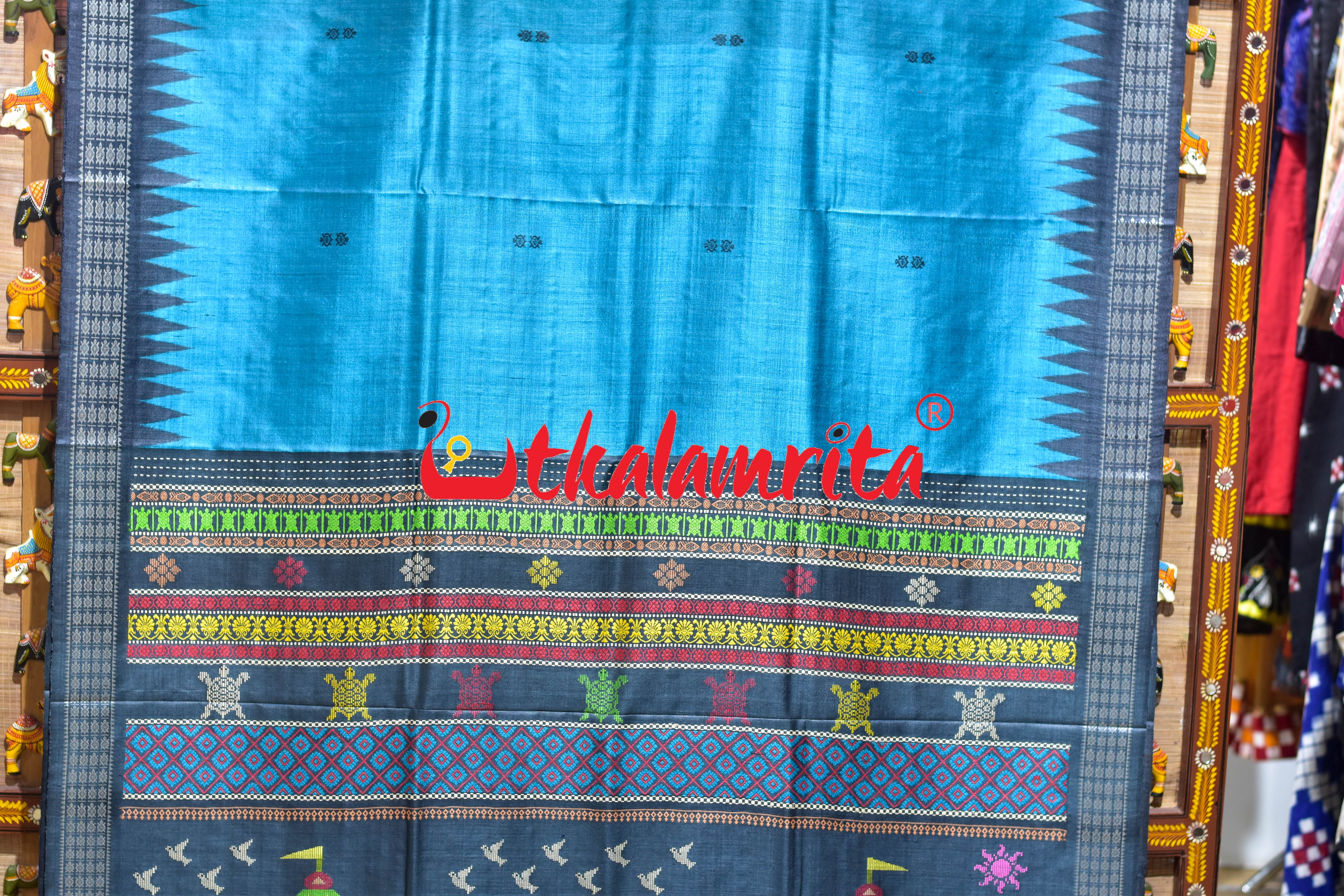 Boita Olive Ridley Blue Black Tussar Silk Saree