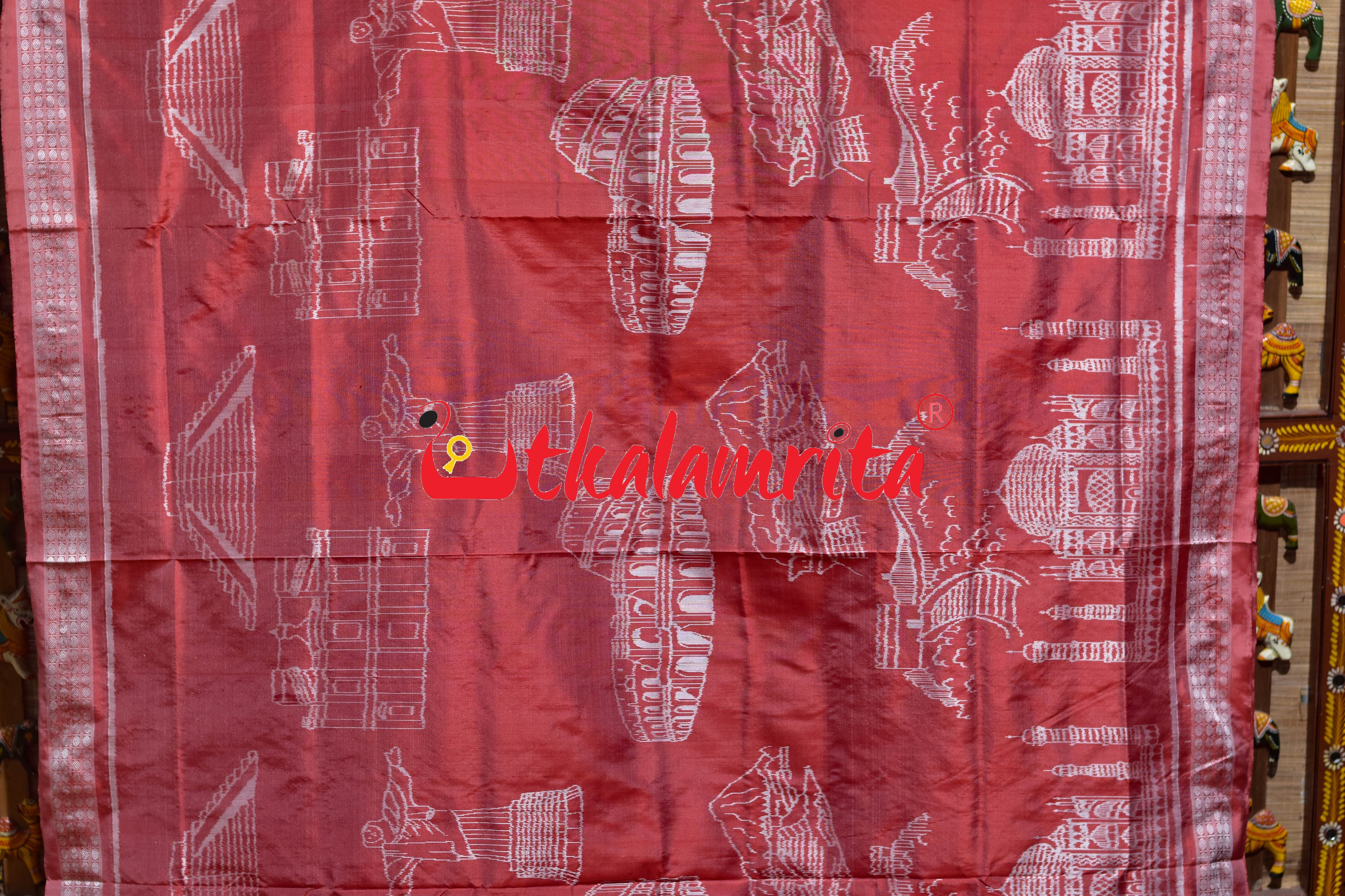 Peach Seven Wonders of the World Sambalpuri Silk Saree
