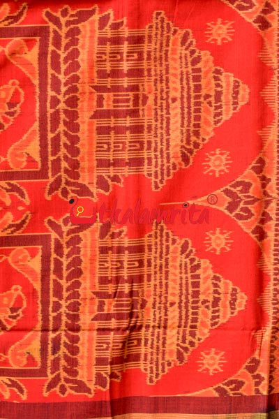 Big Haathi Lions Dancers Orange Sambalpuri Cotton Saree