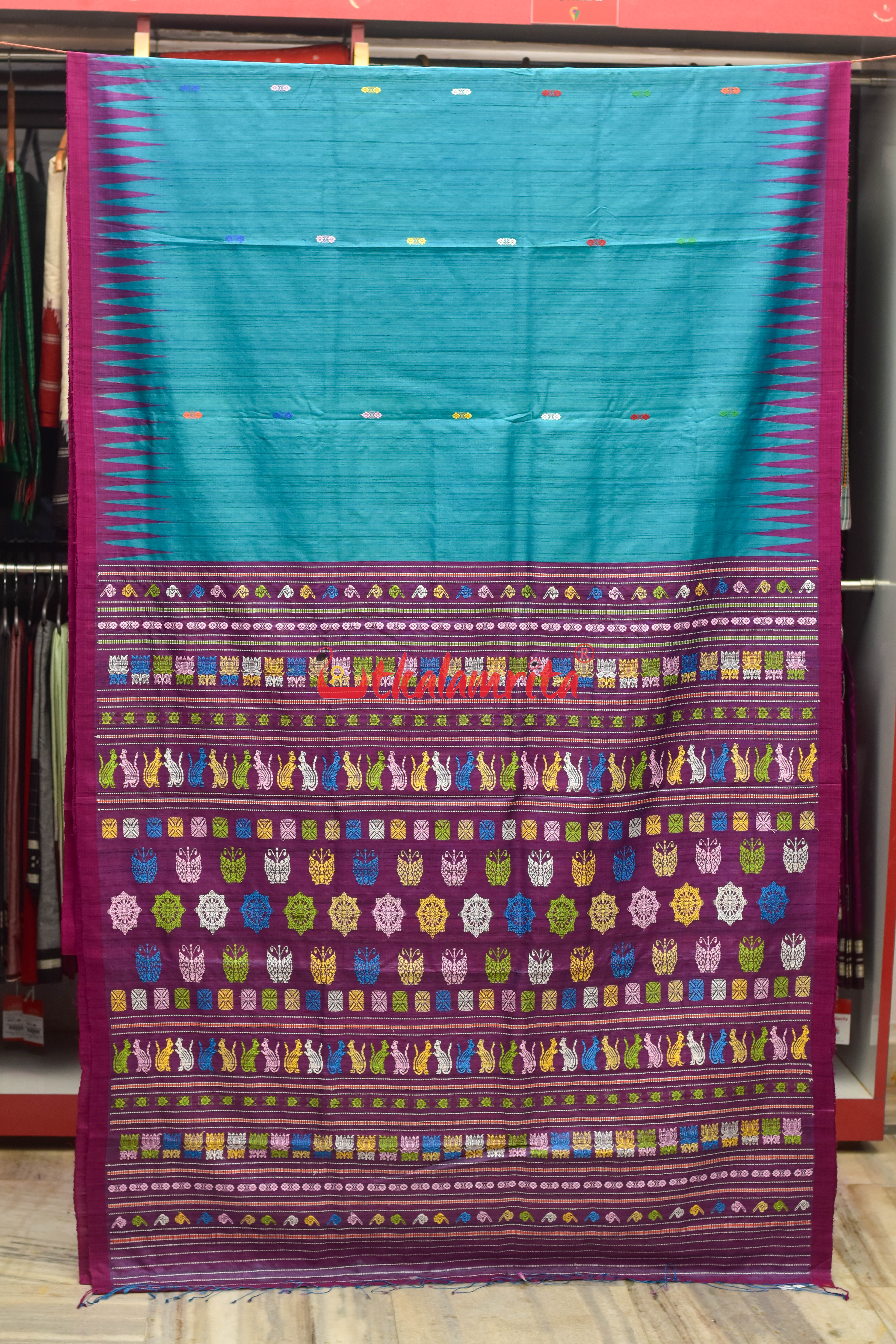 Blue Magenta Ramachandrapedi Silk Saree