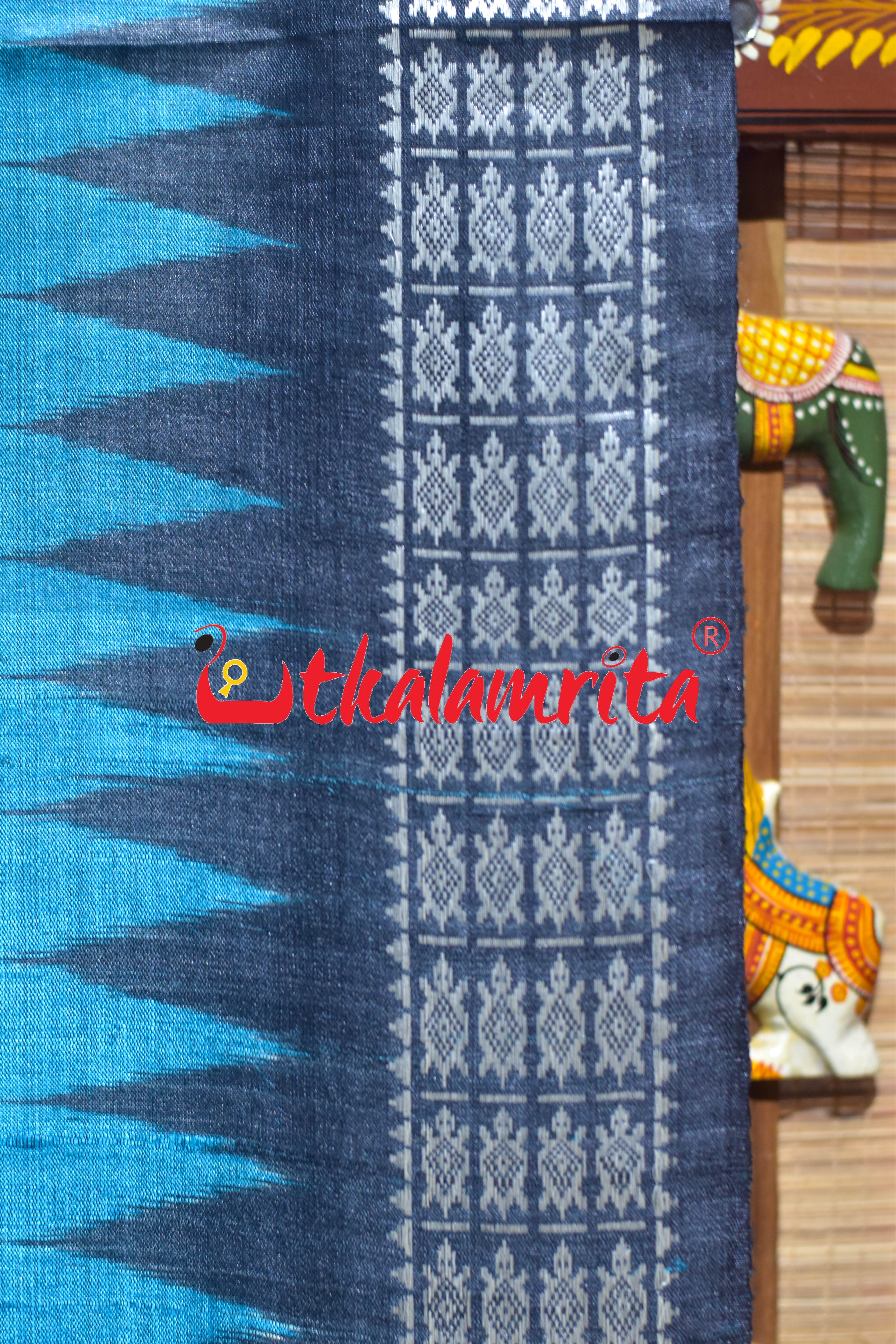 Boita Olive Ridley Blue Black Tussar Silk Saree