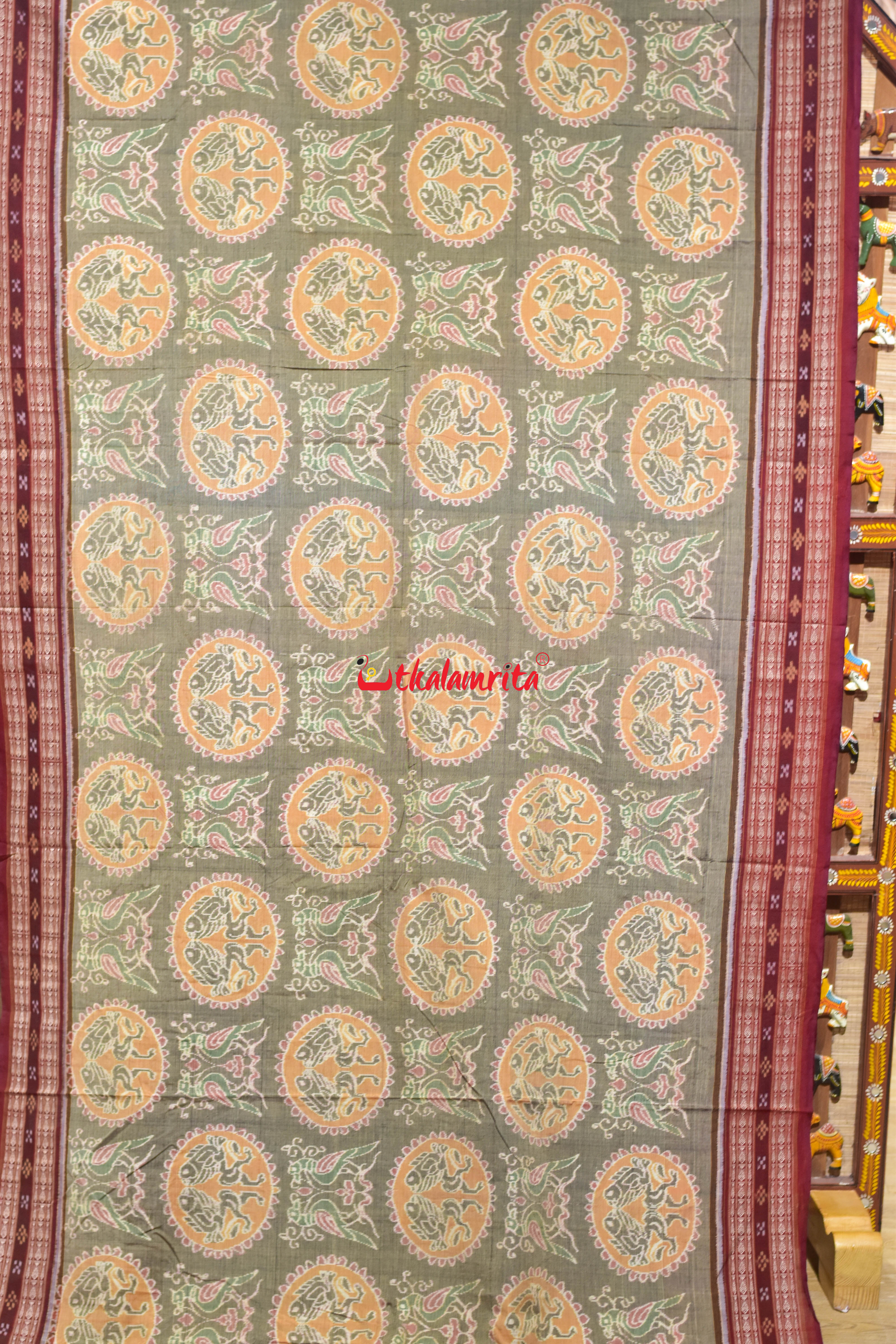 Charcoal Grey Rupa Chadhei Sambalpuri Cotton Saree