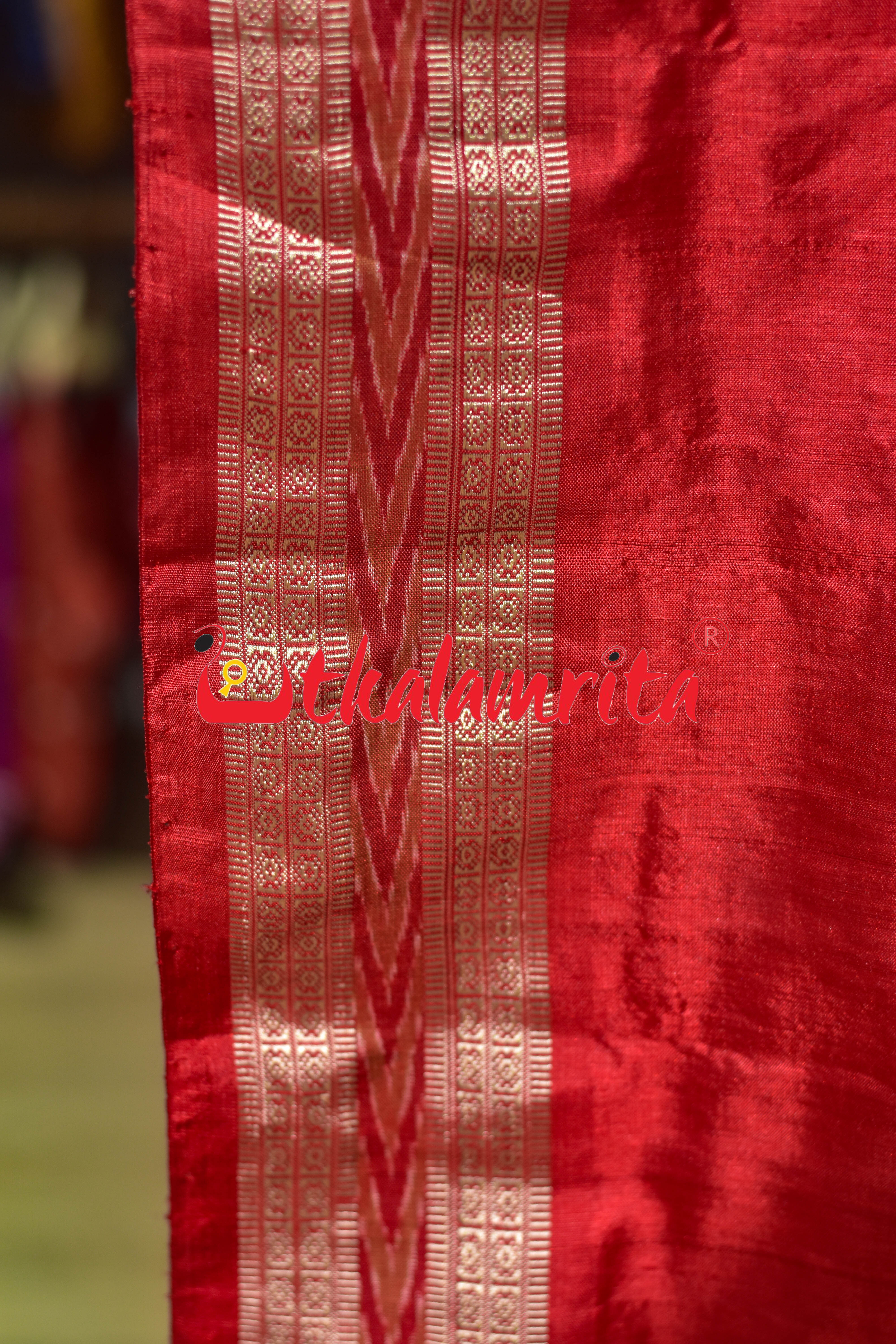 Red Dhanpatri Border Khandua Silk (Fabric)