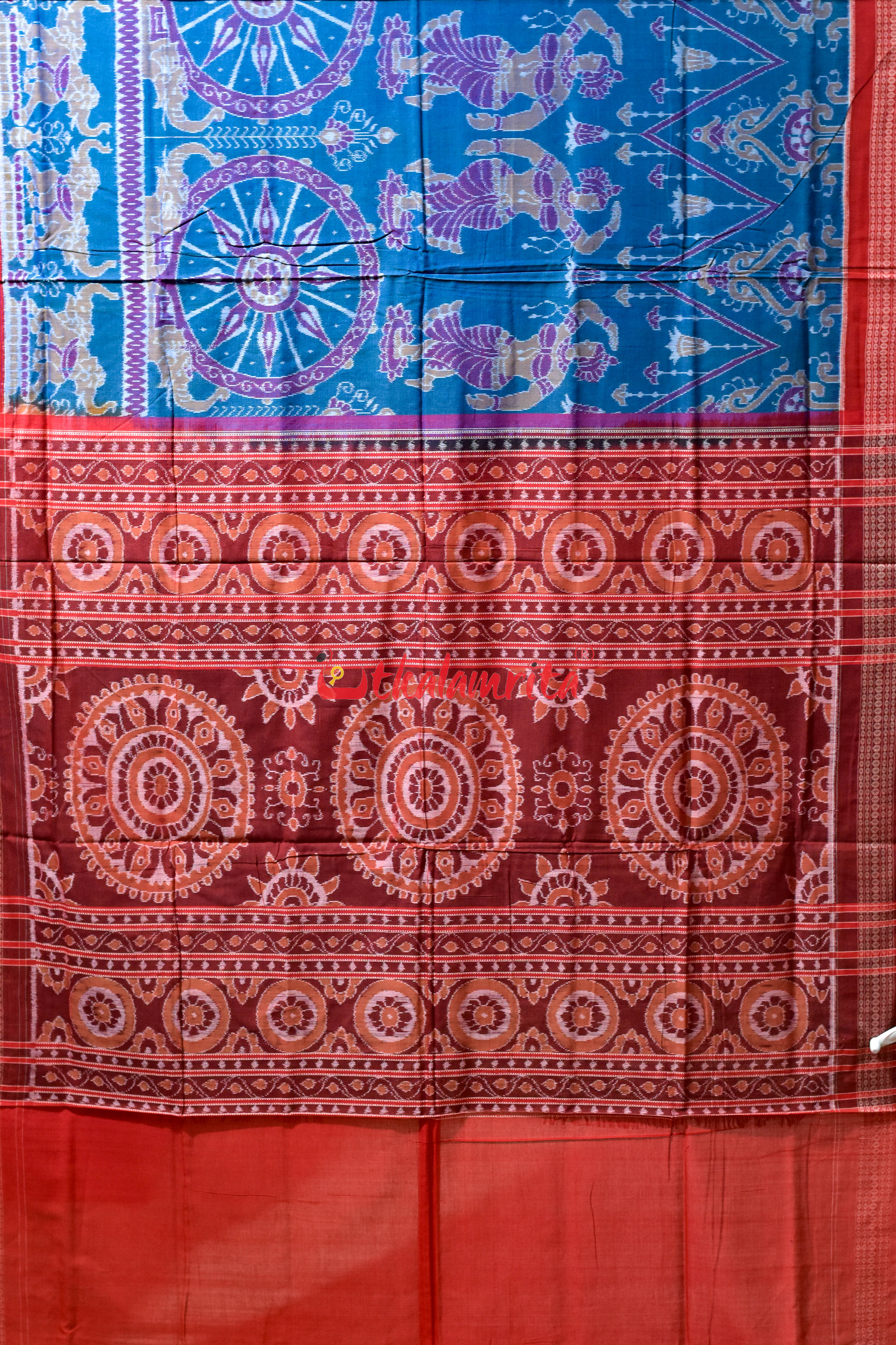Teal Blue Hathi Chakra Sambalpuri Cotton Saree