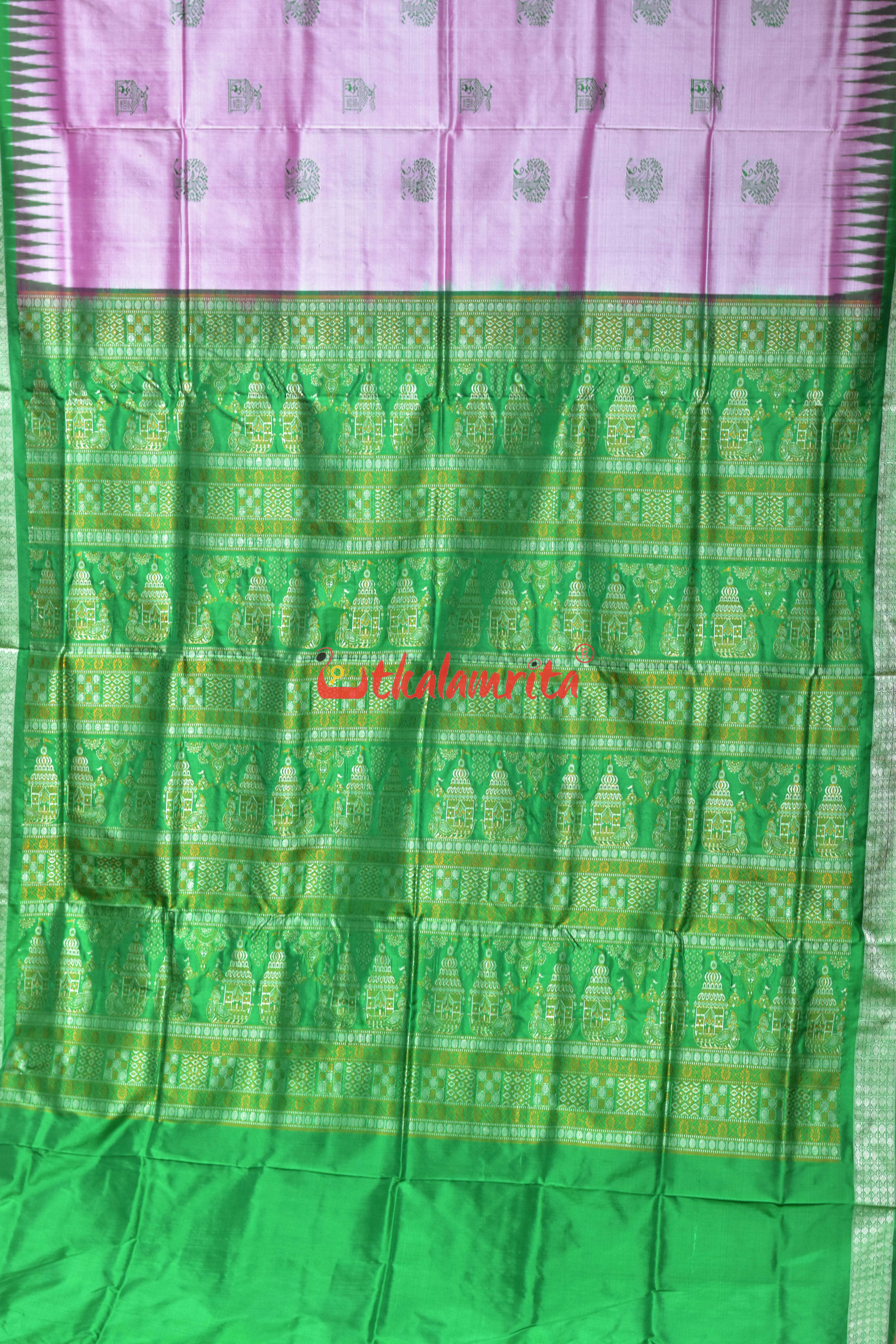 Pink House &Tree Bomkai Silk Saree