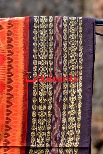Big Haathi Lions Dancers Orange Sambalpuri Cotton Saree