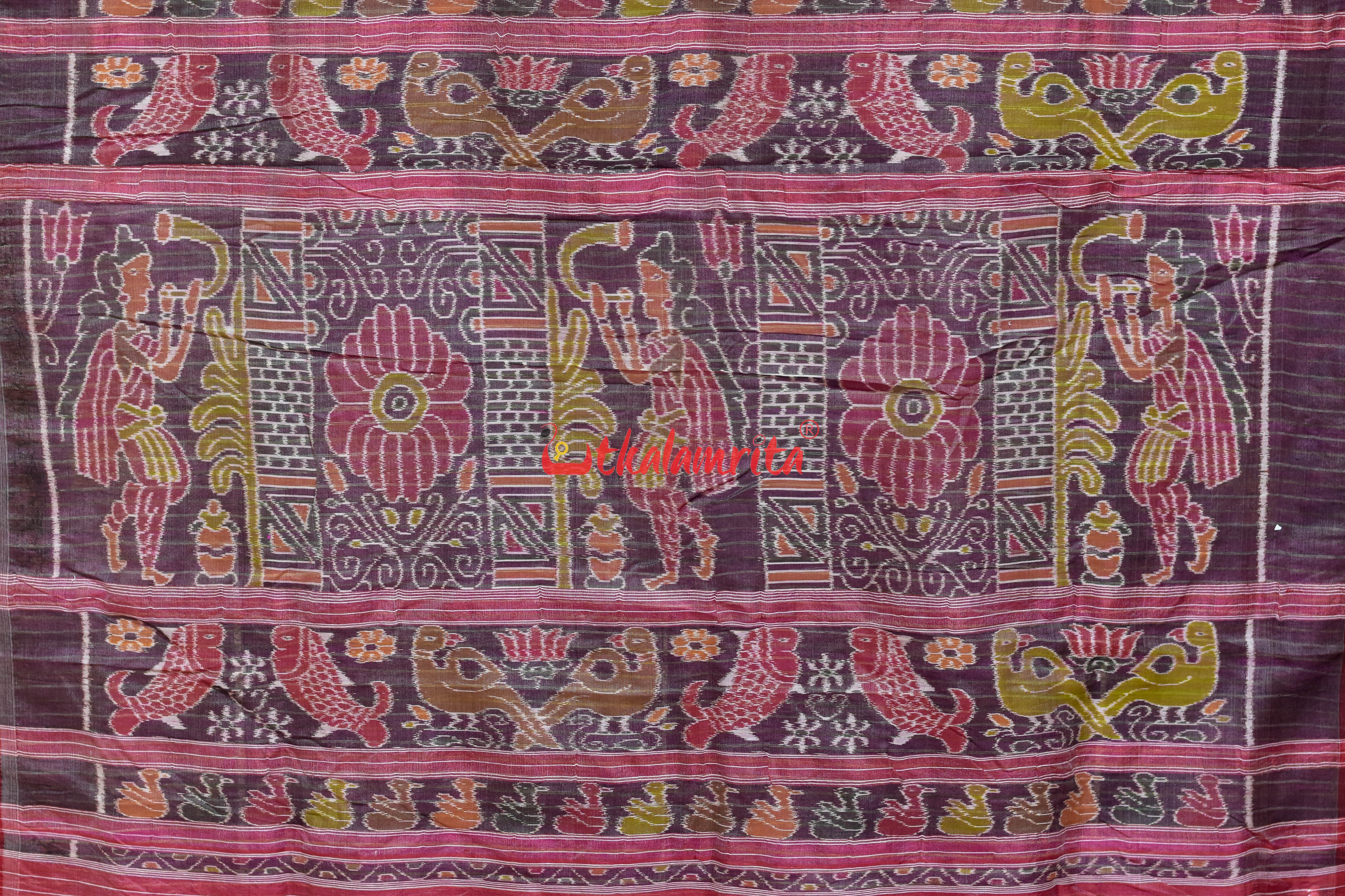 Pink Eri Mulberry Animal Anchal Khandua Silk Saree