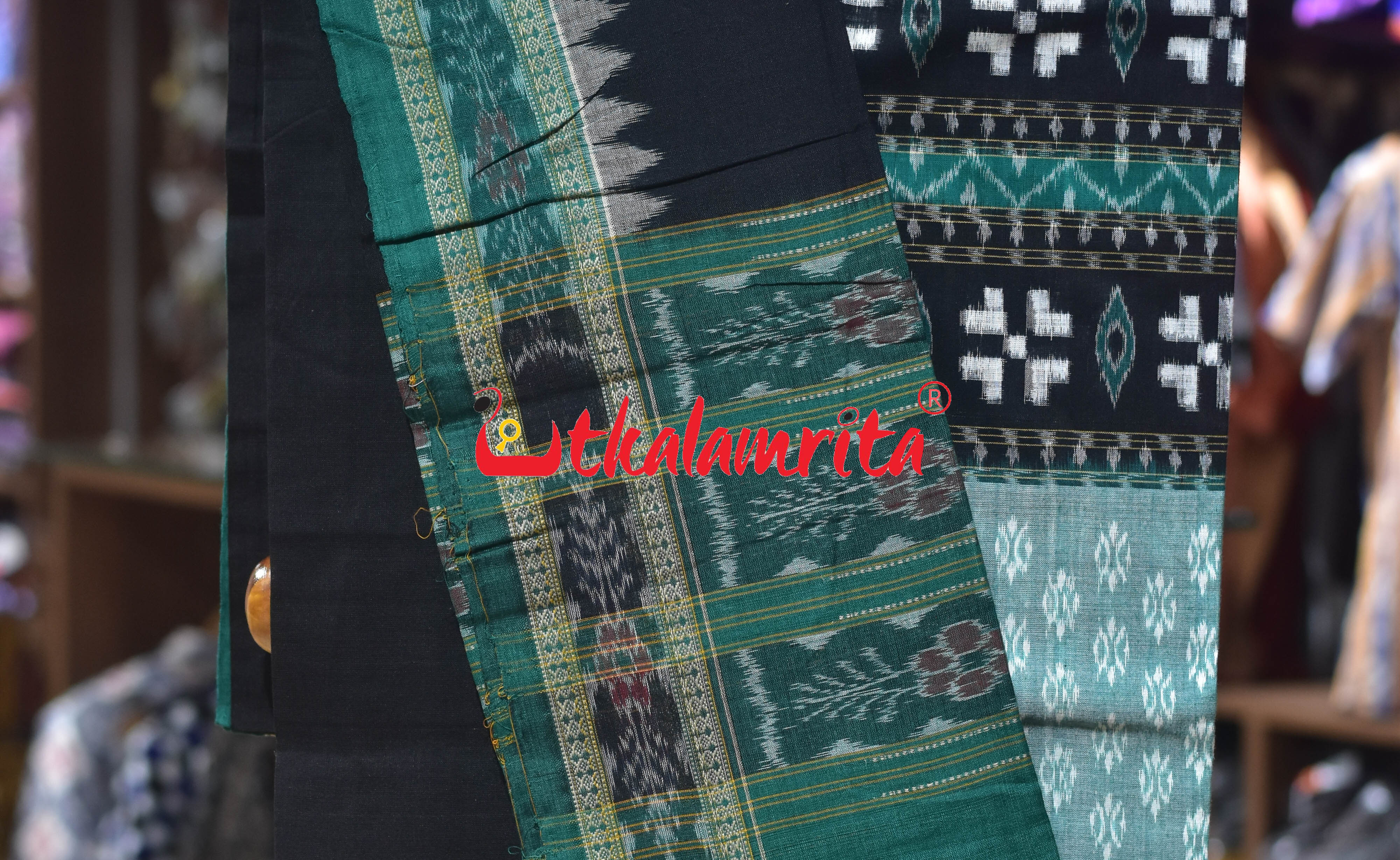 Green Black Center Design Cotton Dress Set