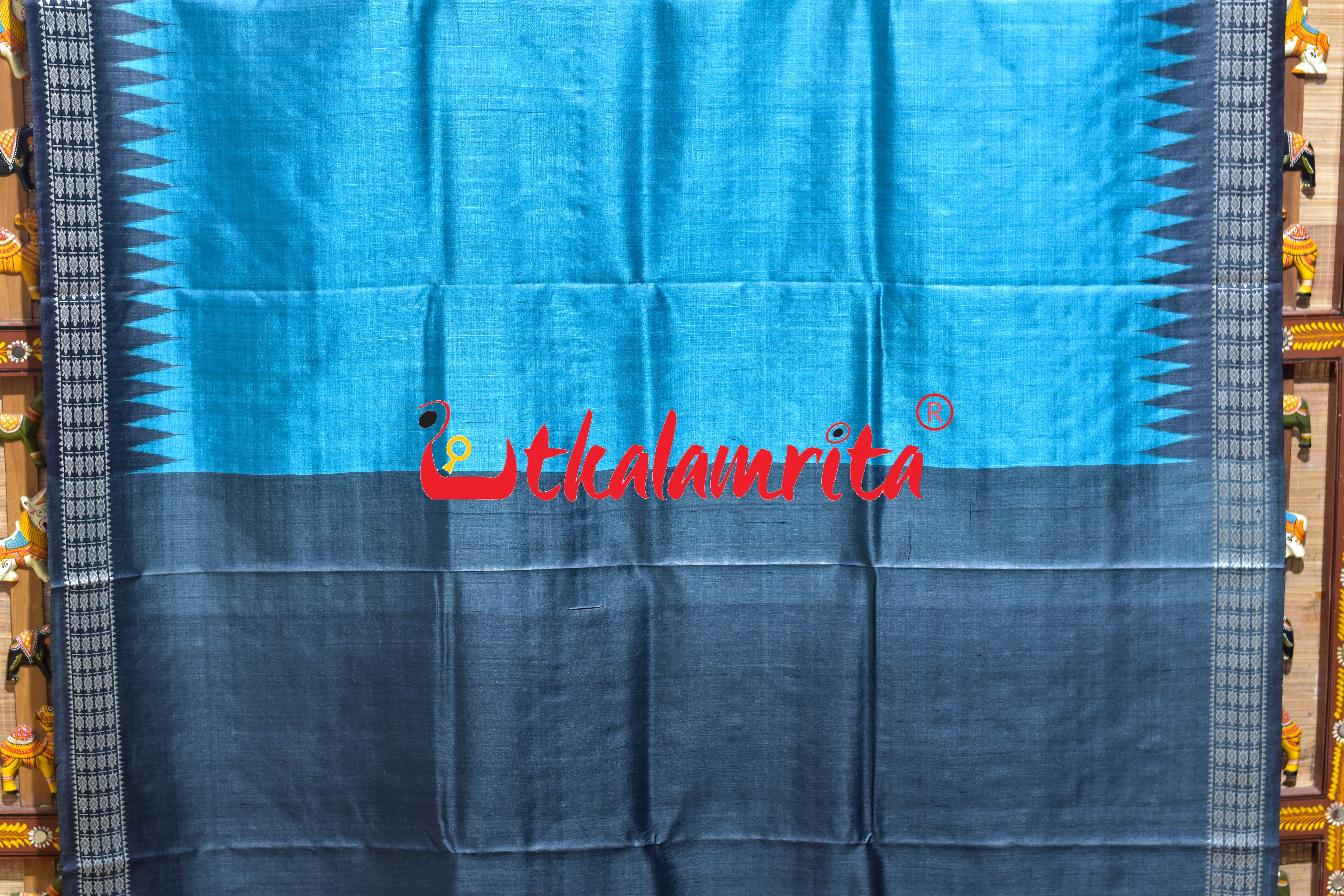 Boita Olive Ridley Blue Black Tussar Silk Saree