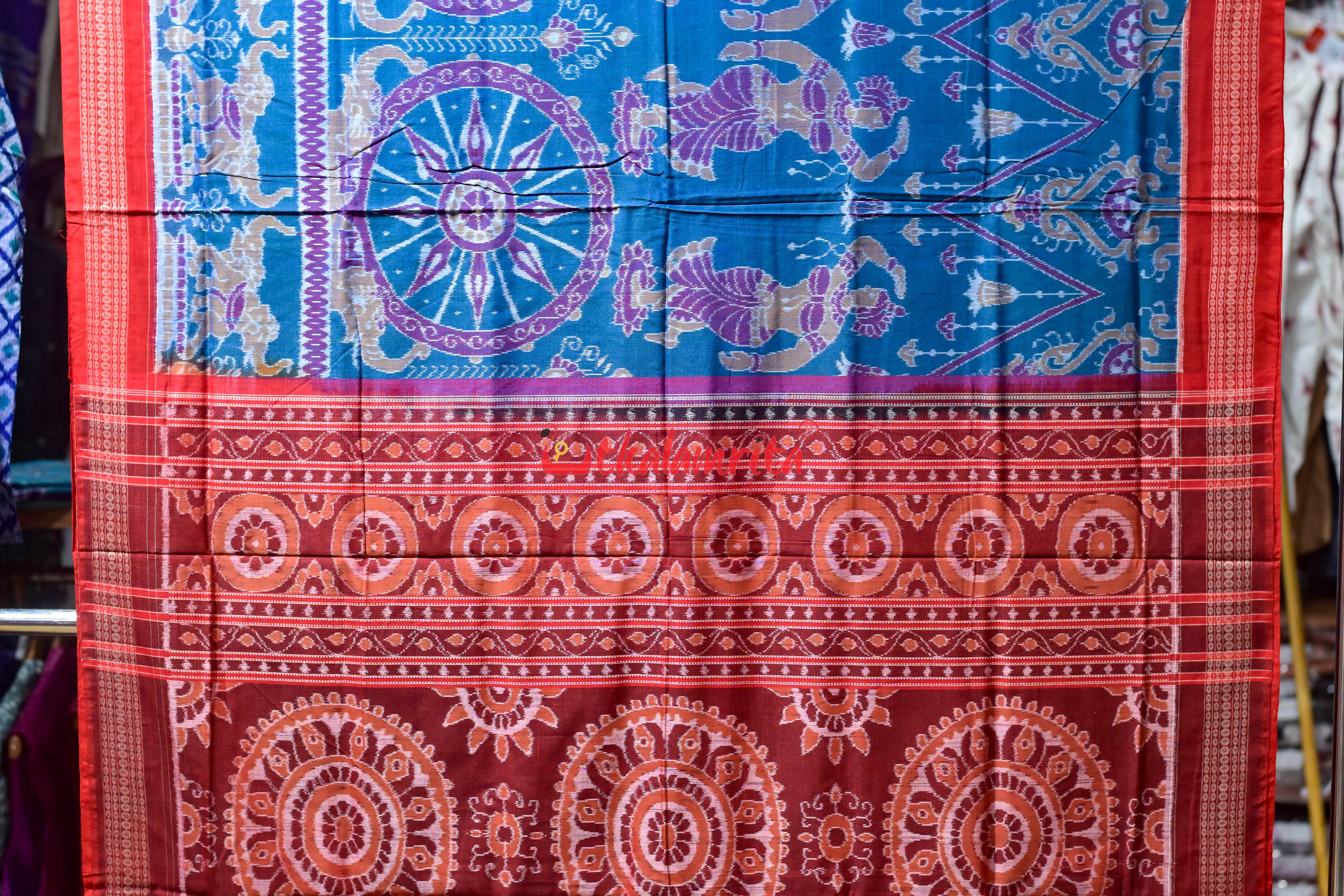 Teal Blue Hathi Chakra Sambalpuri Cotton Saree