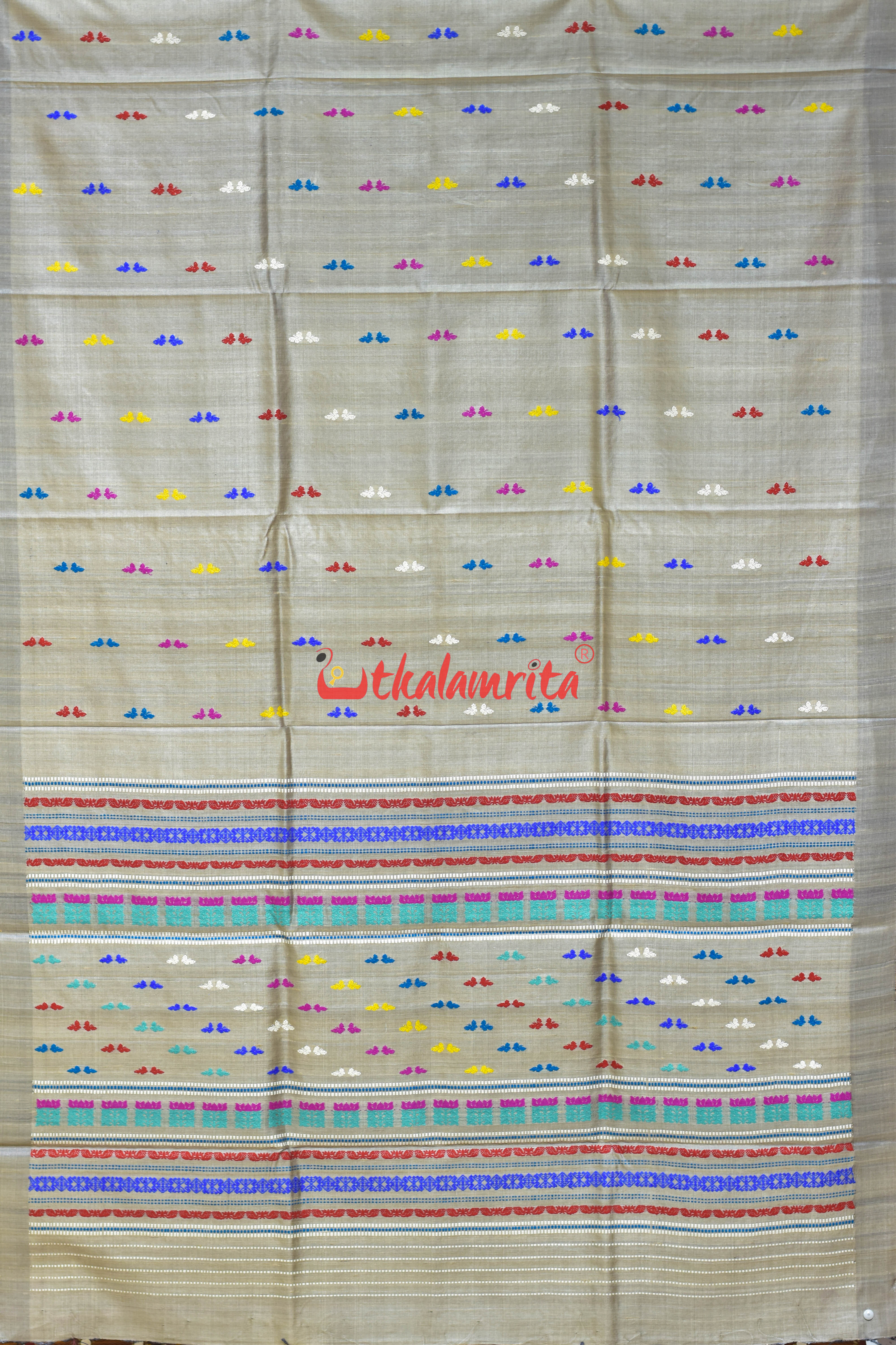 Smoke Grey Butterfly Buti Gopalpur Tussar Silk Saree