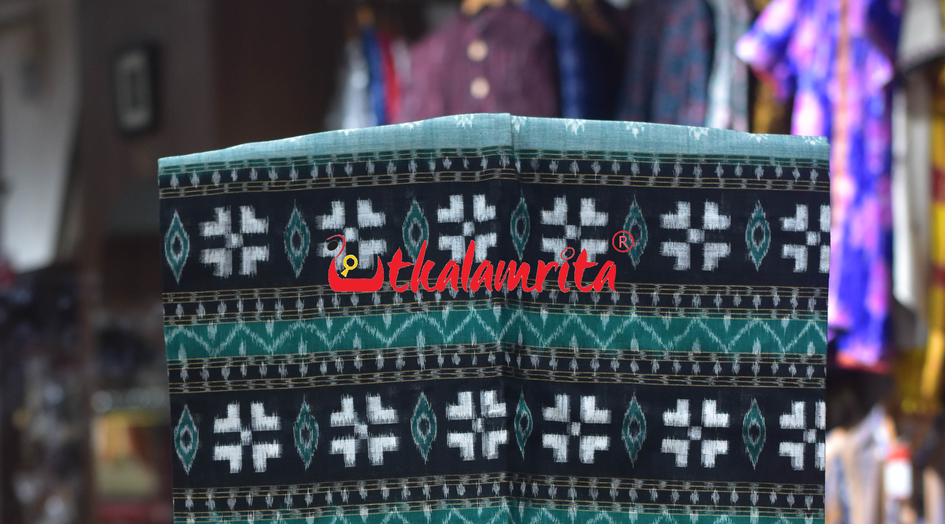 Green Black Center Design Cotton Dress Set