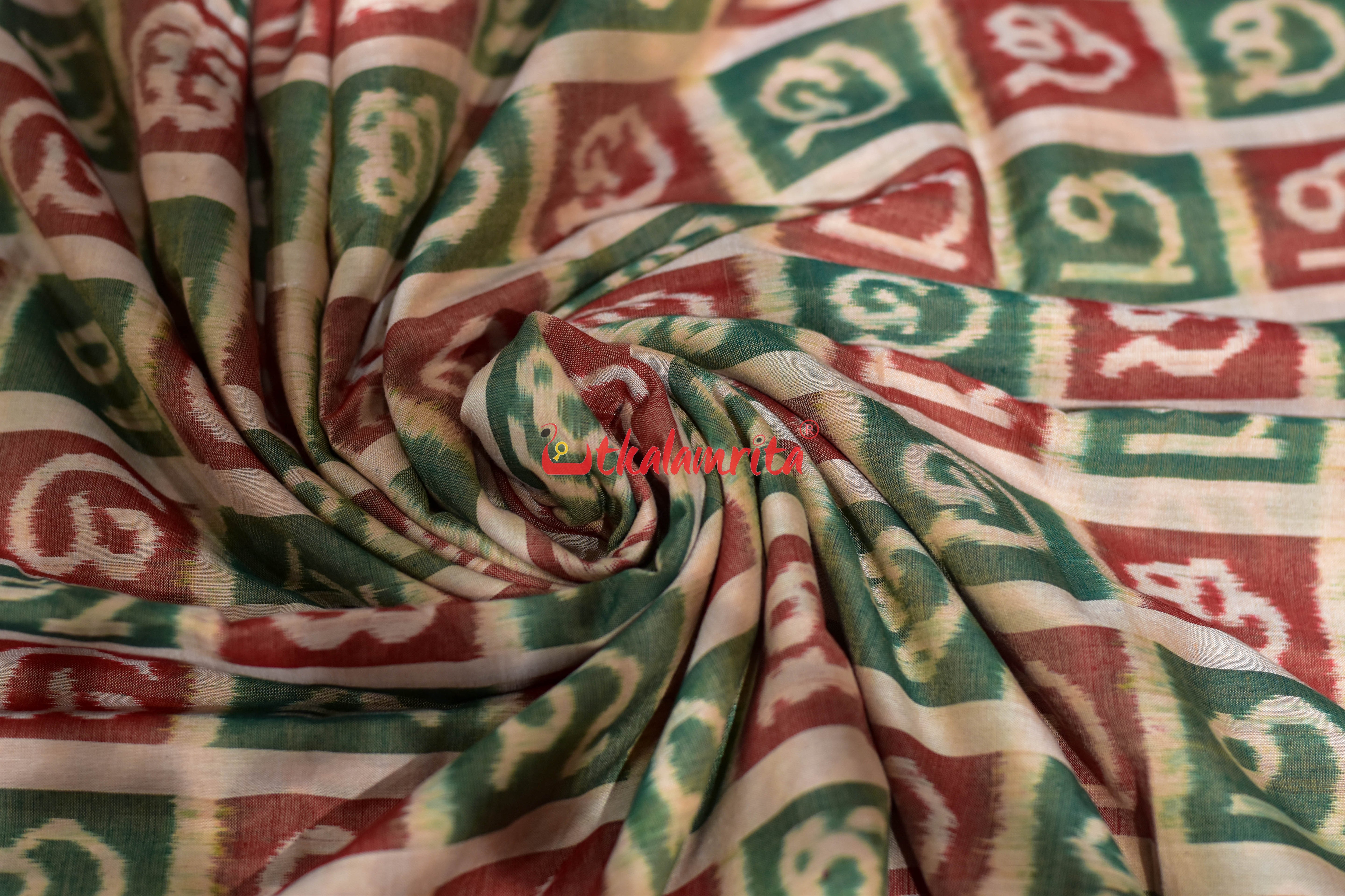 Matha Green Red Odia Alphabet Sambalpuri Cotton (Fabric)