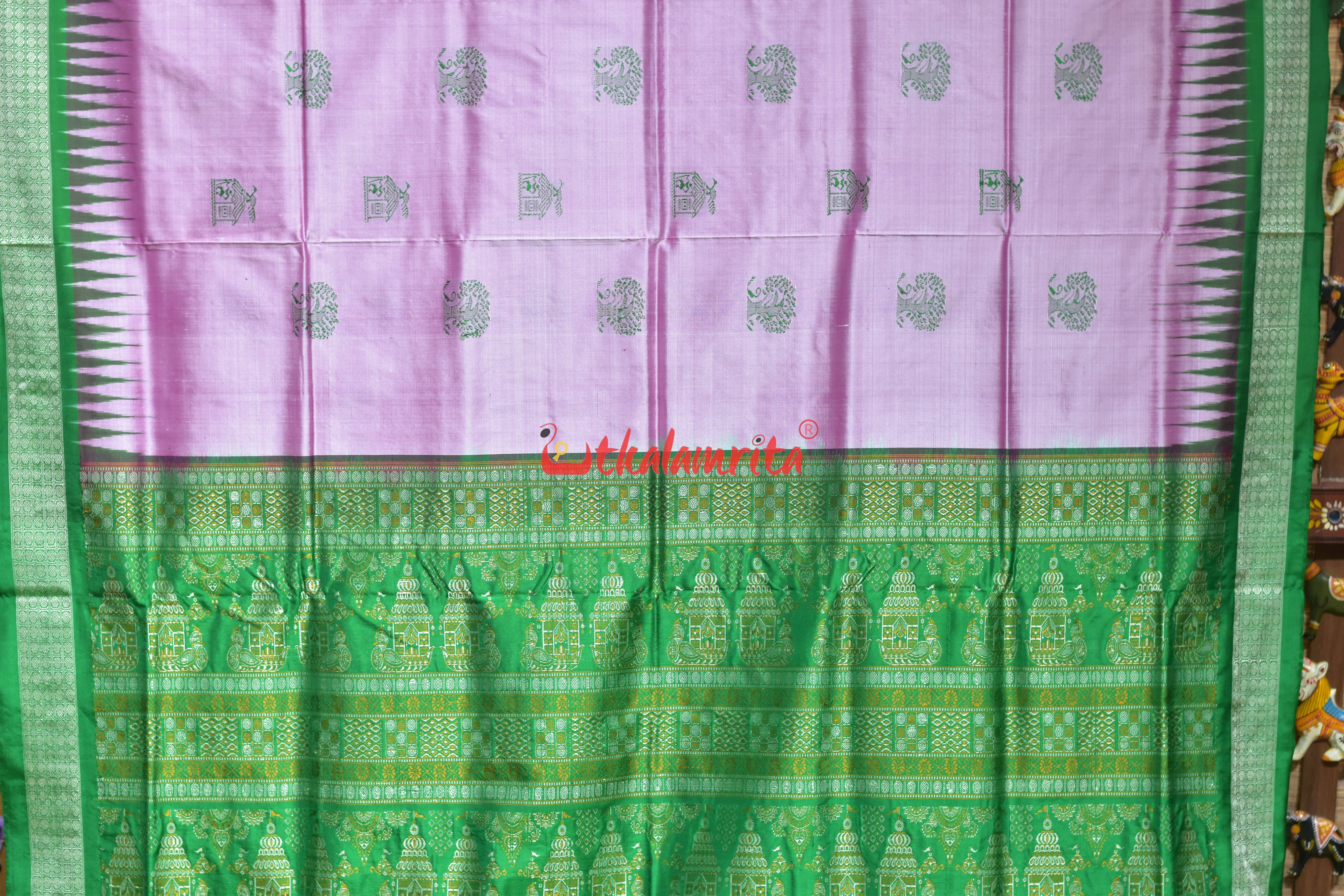 Pink House &Tree Bomkai Silk Saree