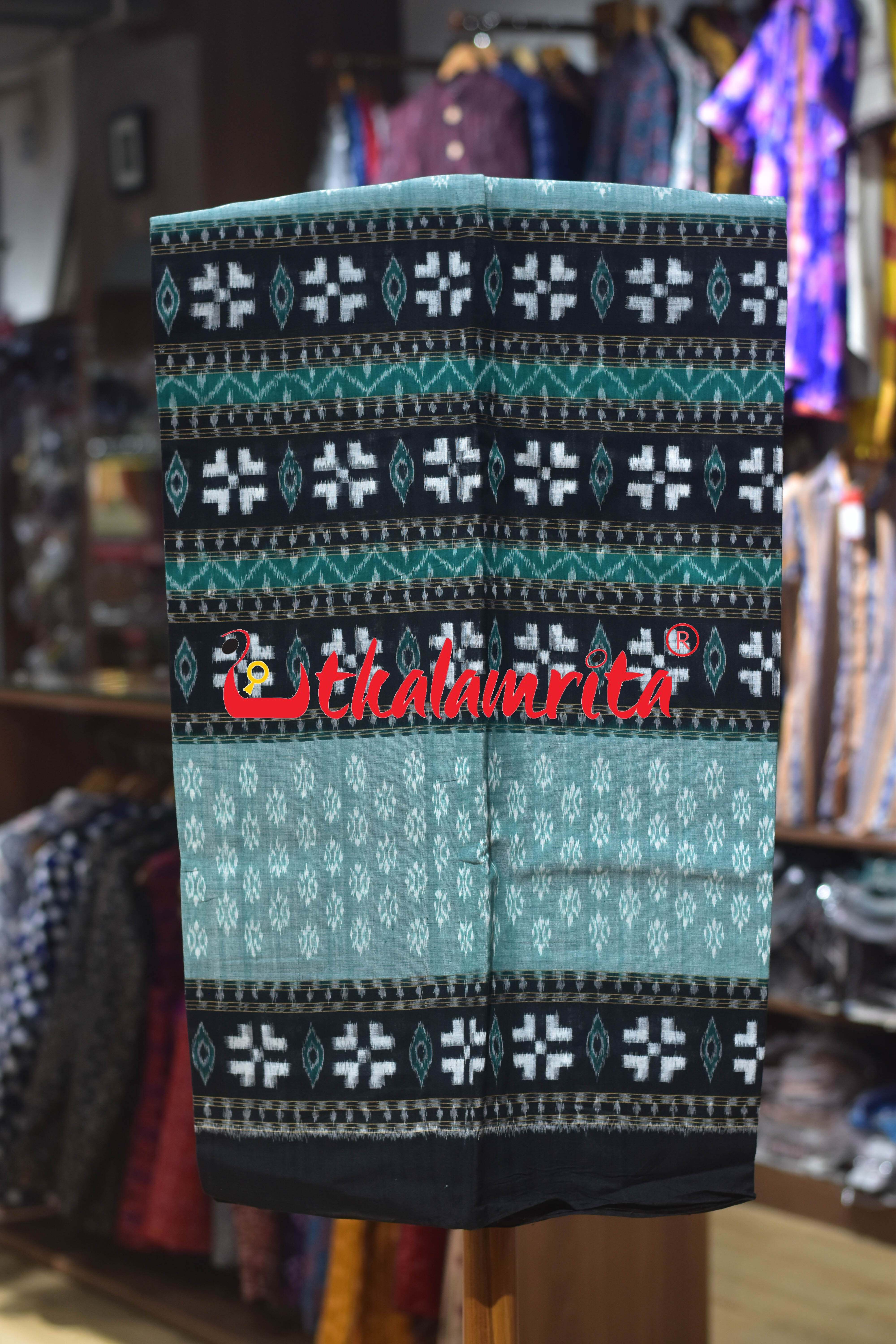 Green Black Center Design Cotton Dress Set