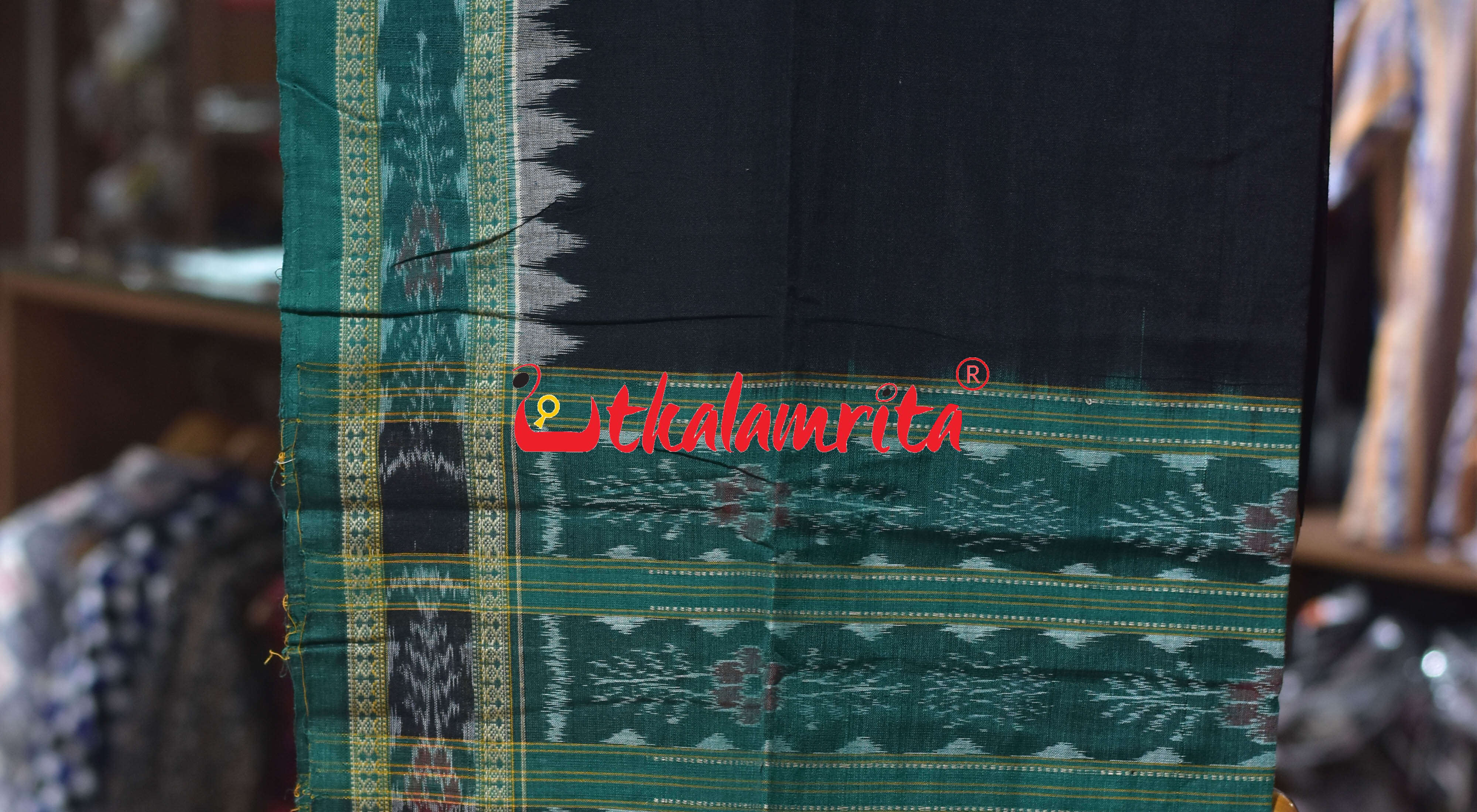 Green Black Center Design Cotton Dress Set