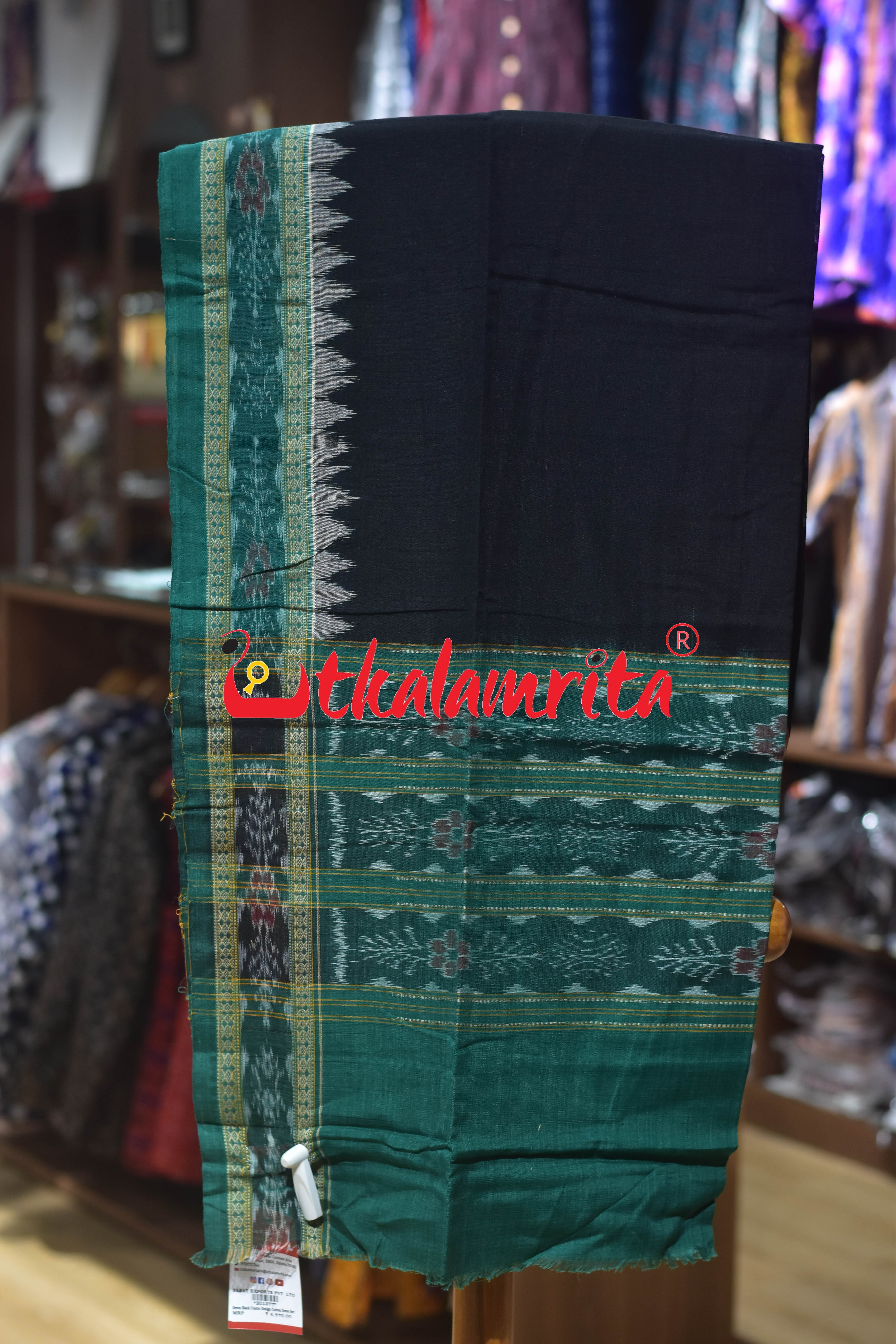 Green Black Center Design Cotton Dress Set