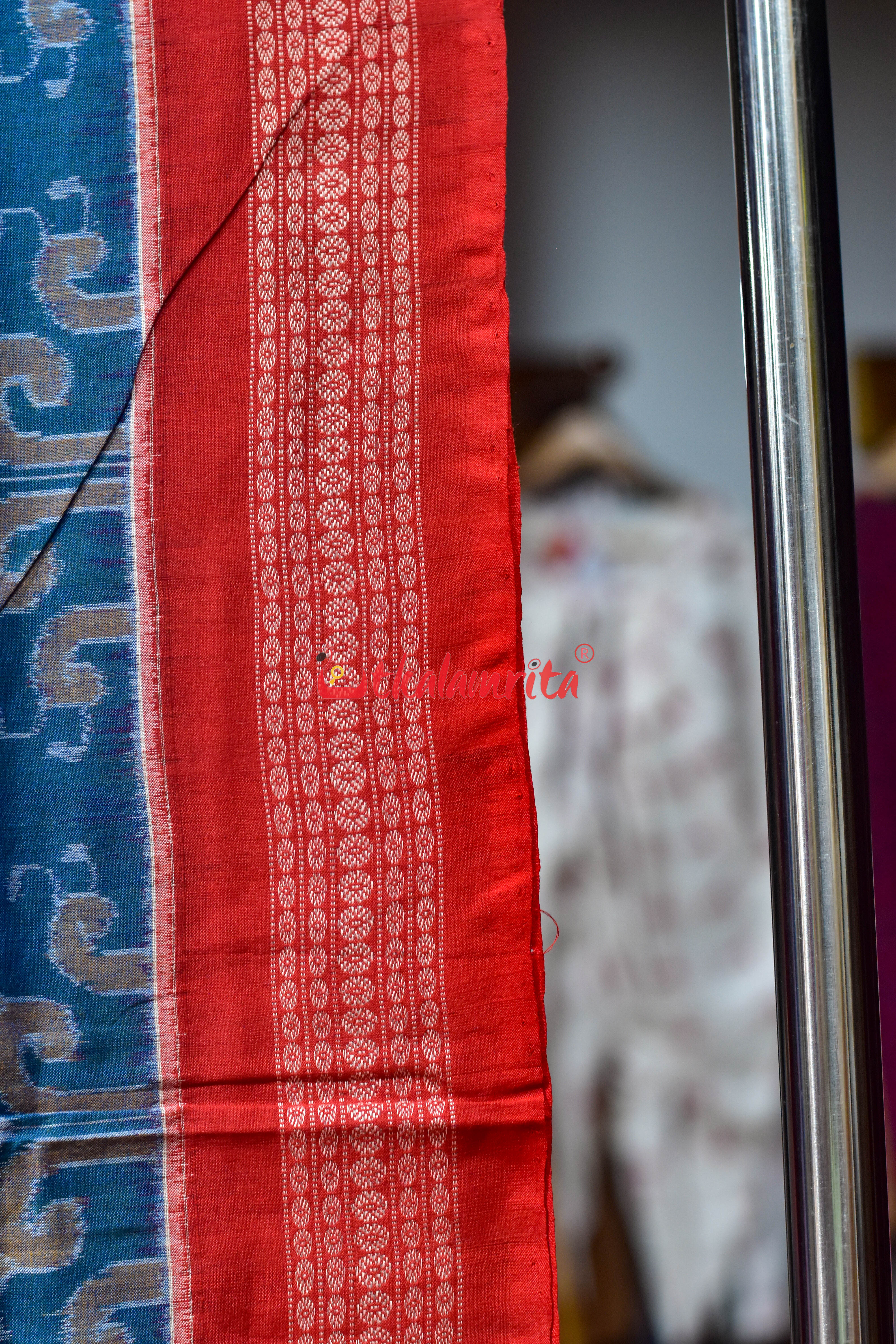 Teal Blue Hathi Chakra Sambalpuri Cotton Saree