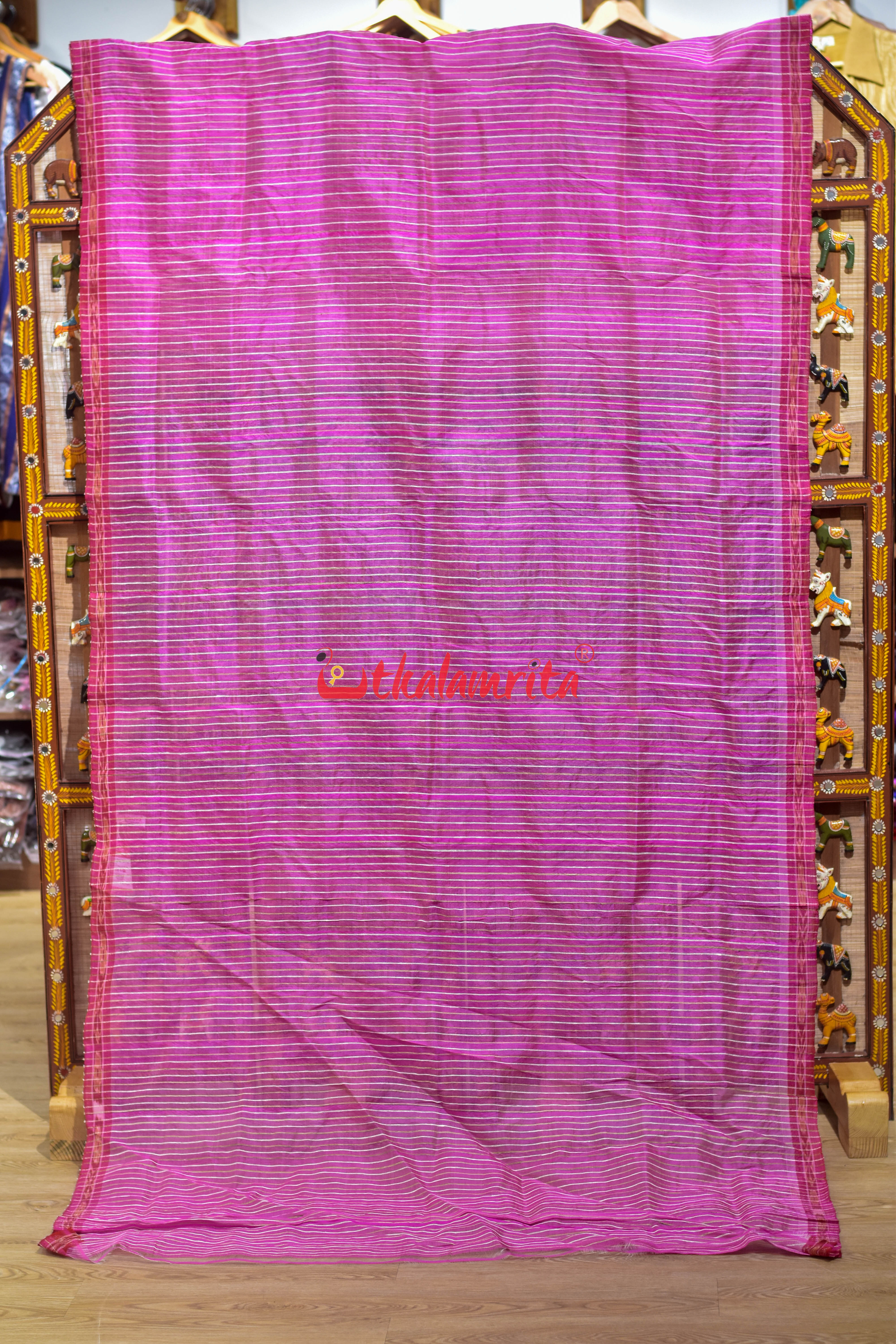 Pink Eri Mulberry Animal Anchal Khandua Silk Saree