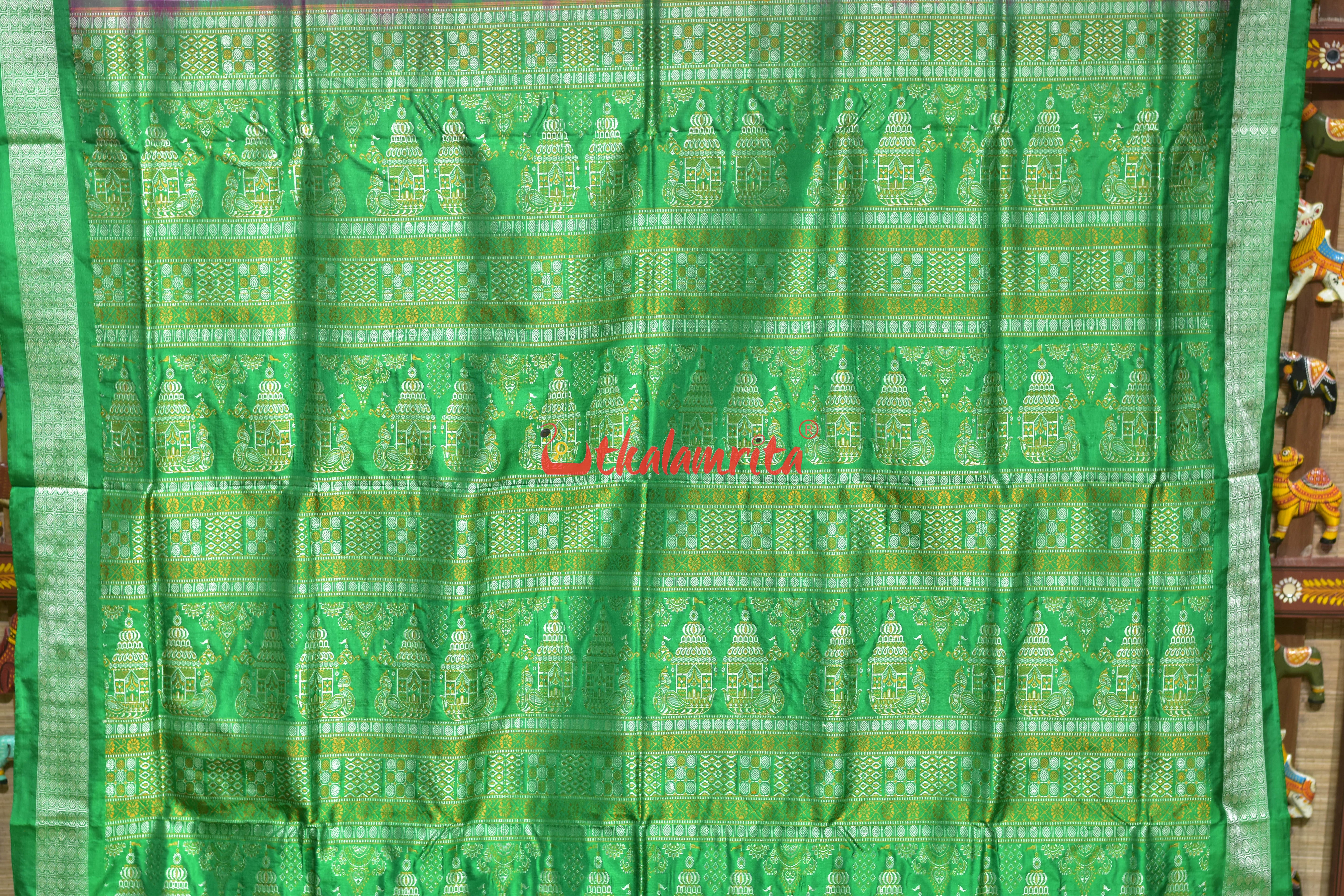 Pink House &Tree Bomkai Silk Saree