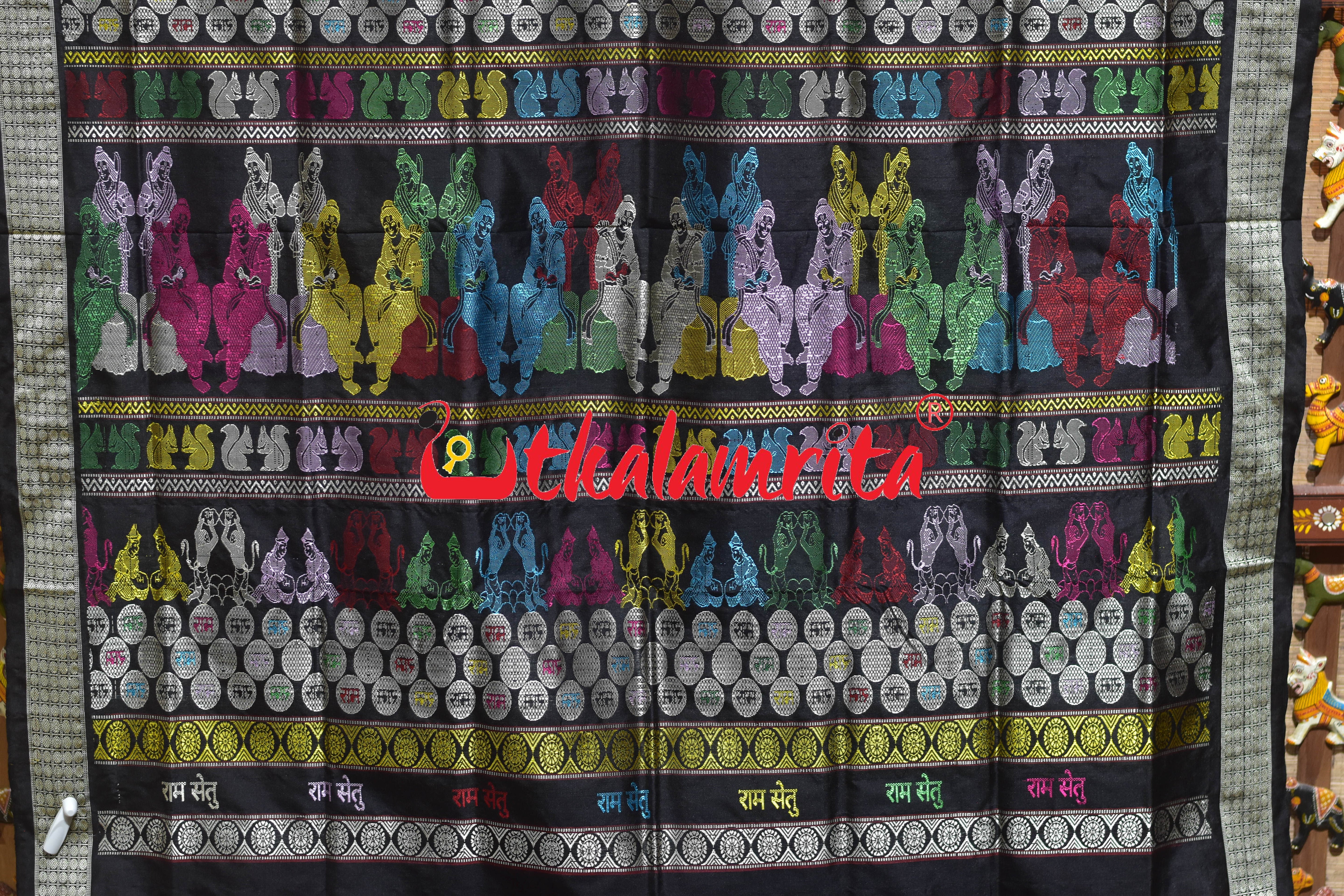 Rama Setu Red Black Bomkai Silk Saree