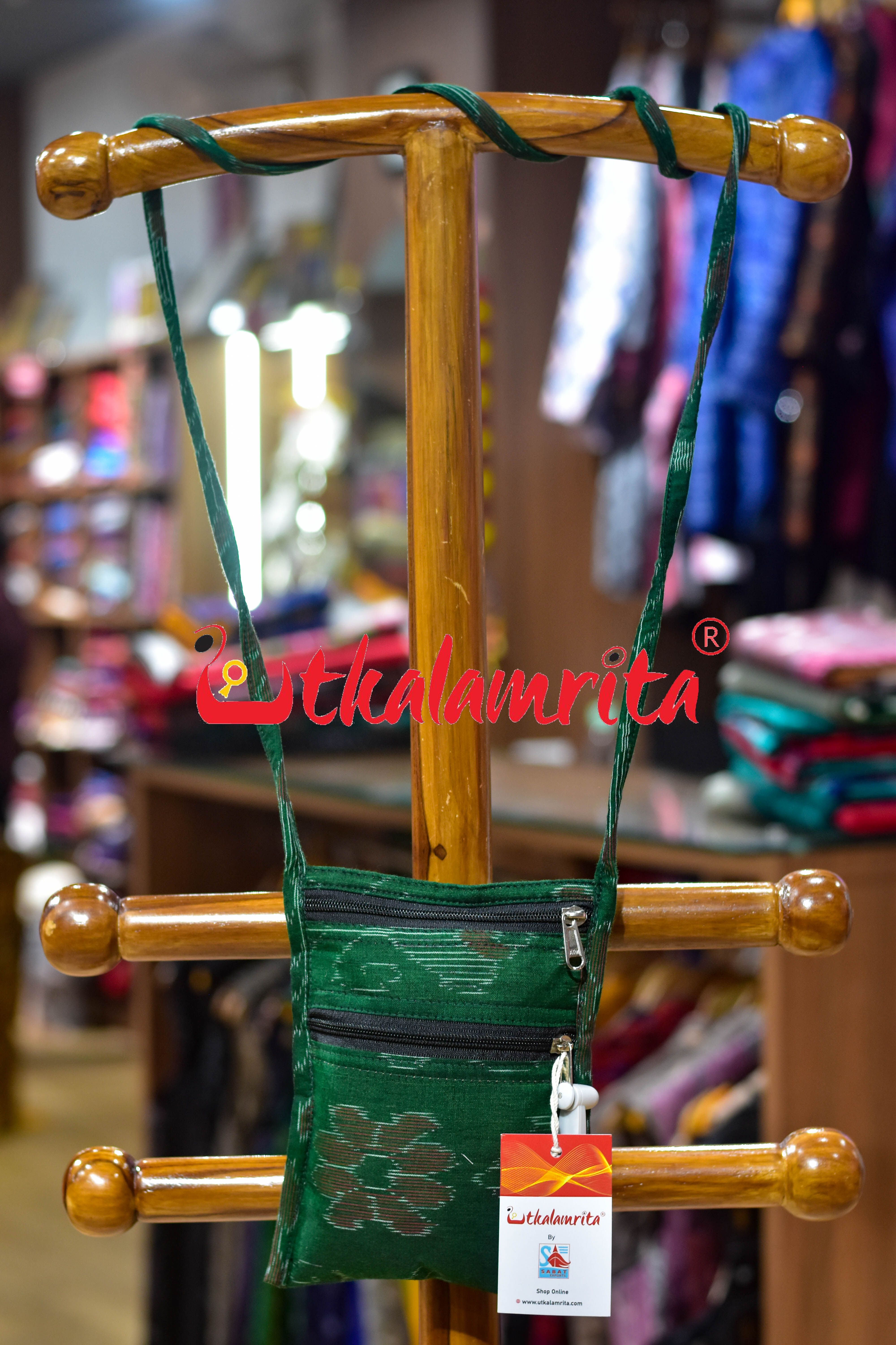 Green Big Flowers Mobile Sling Bag