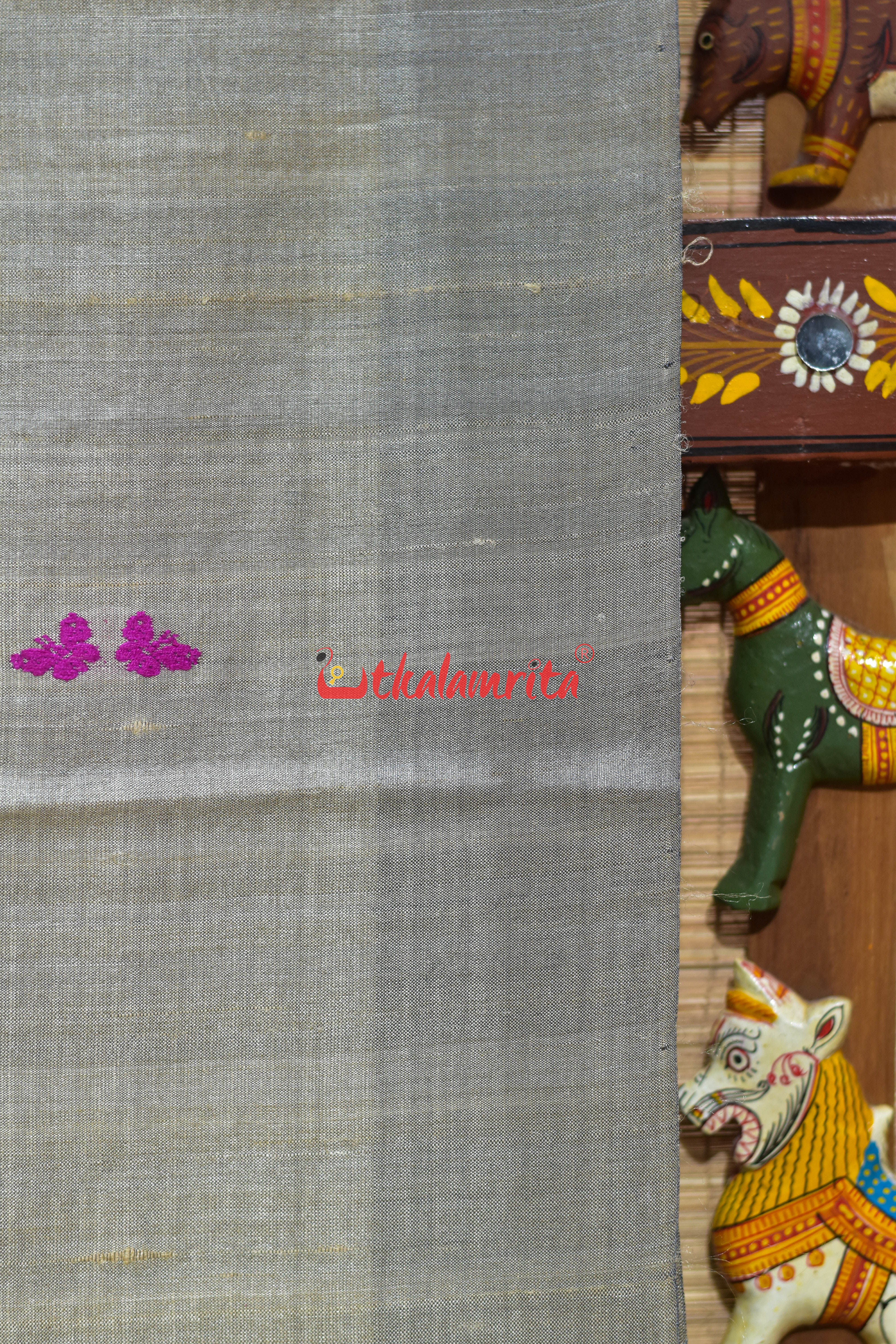 Smoke Grey Butterfly Buti Gopalpur Tussar Silk Saree