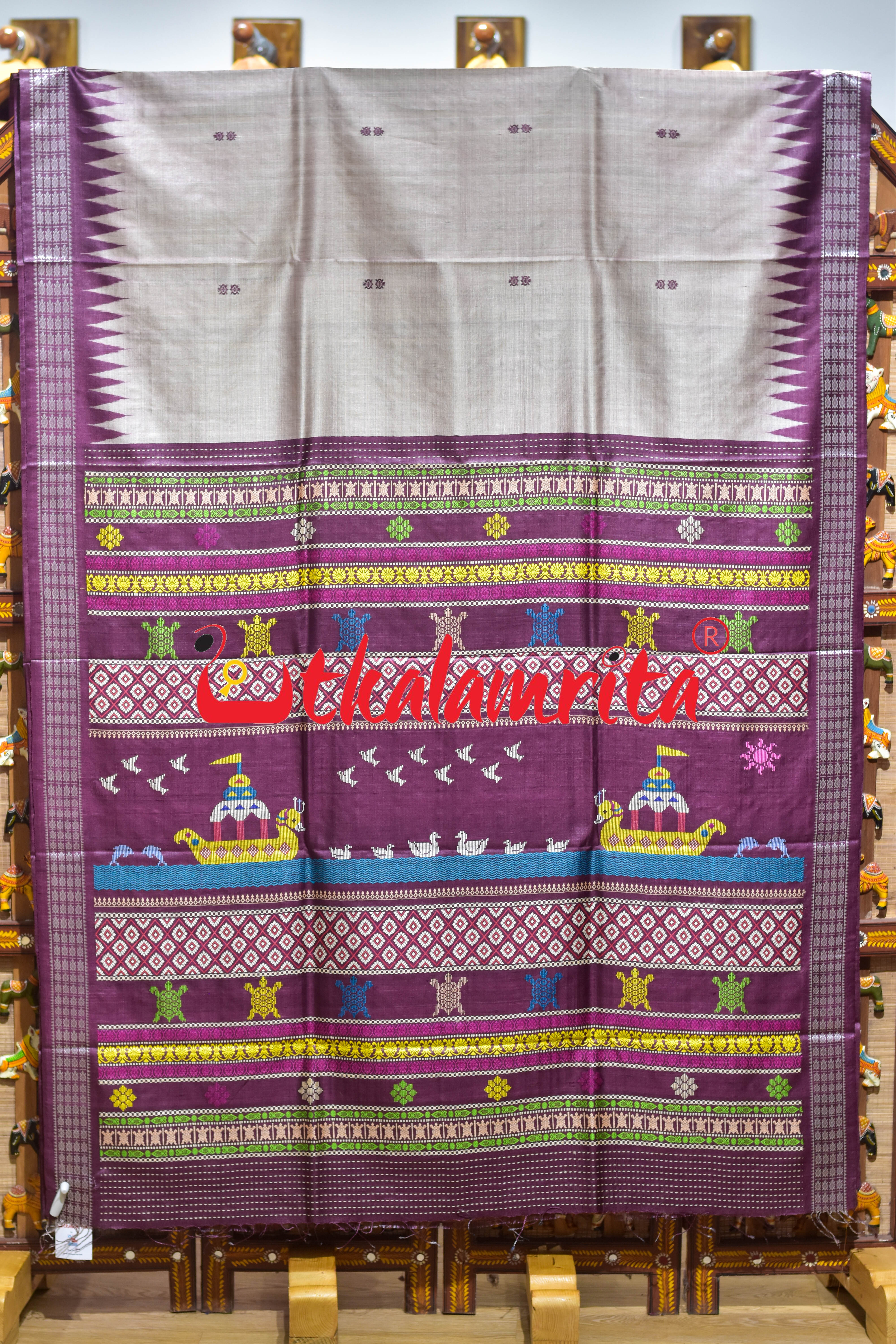 Boita Olive Ridley Natural Wine Tussar Silk Saree