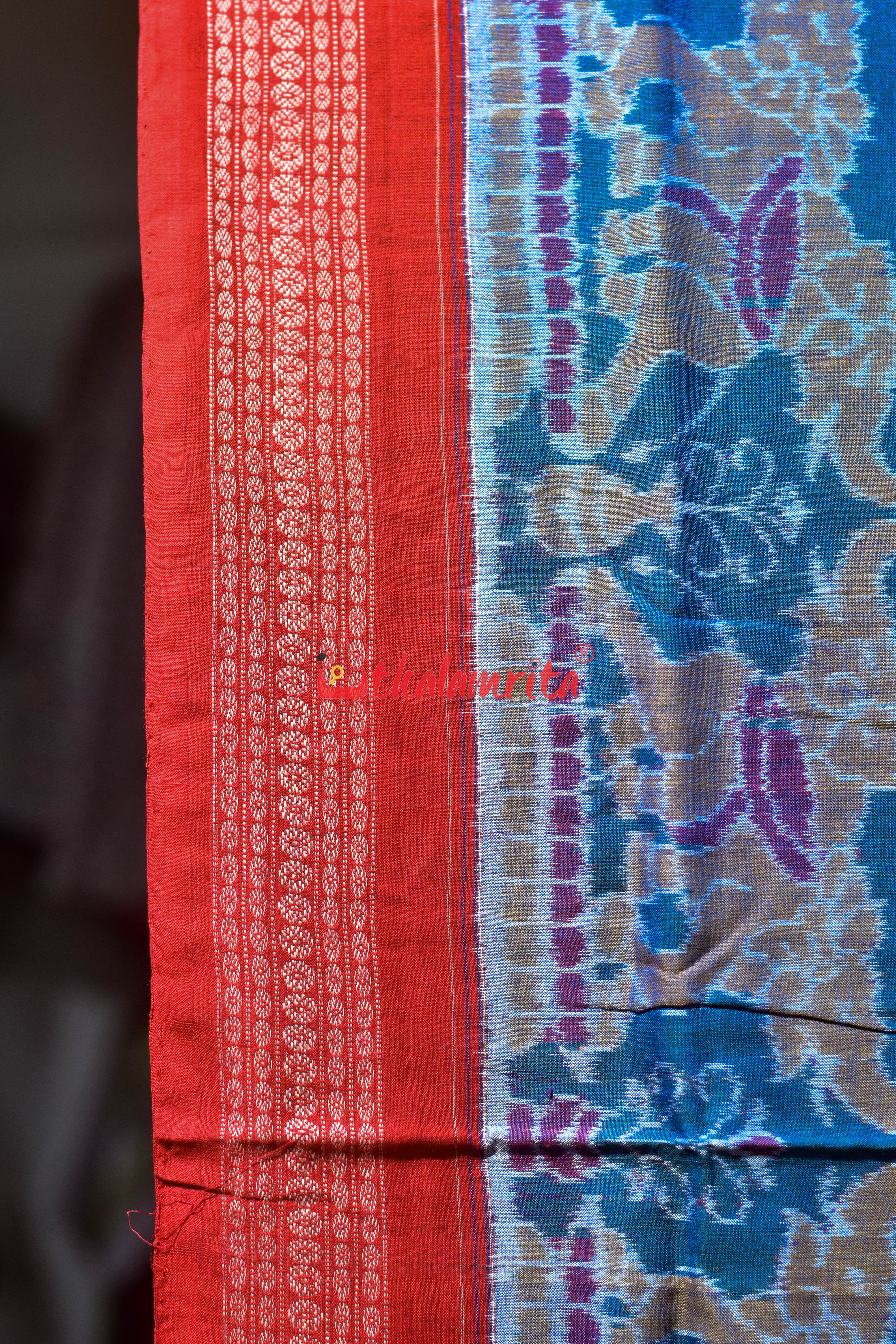 Teal Blue Hathi Chakra Sambalpuri Cotton Saree